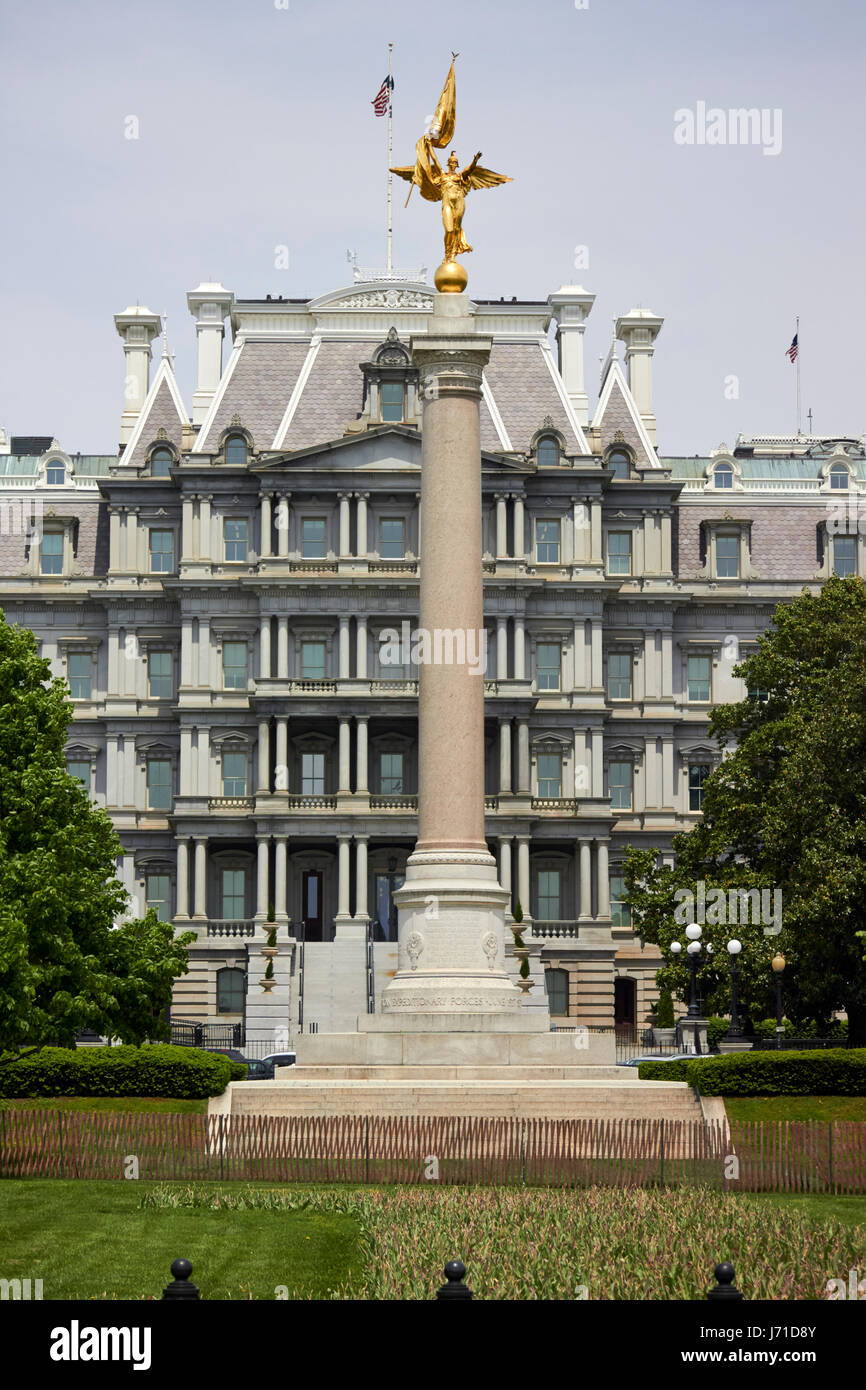 the first division monument in front of the old executive office building Washington DC USA Stock Photo