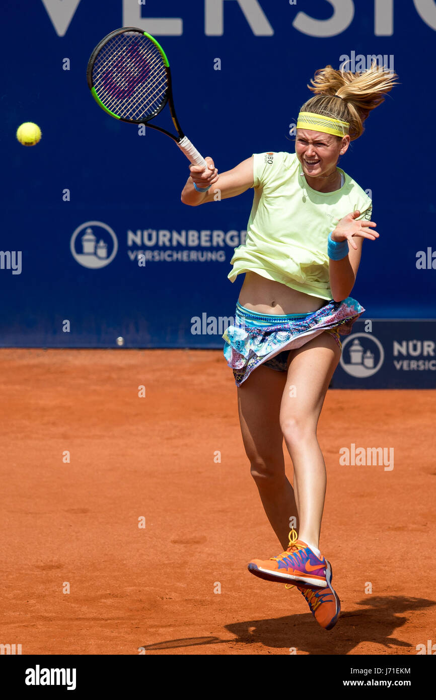 Marie Bouzkova of the Czech Republic in action against Germany's Tatjana  Maria (not pictured) during their first round match at the WTA tennis  tournament in Nuremberg, Germany, 22 May 2017. Photo: Daniel