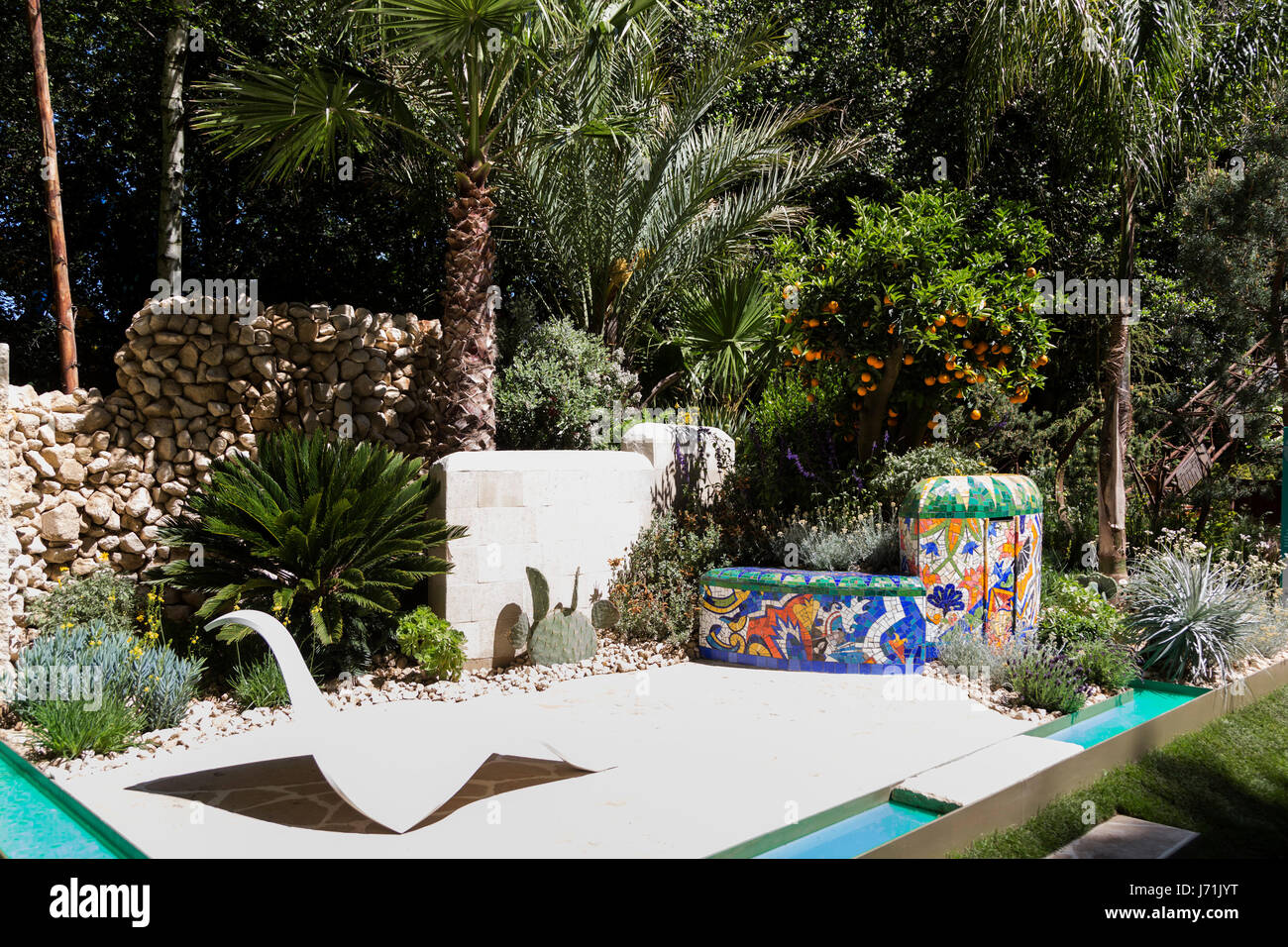 London, UK. 22nd May, 2017. The Viking Cruises Garden of Inspiration designed by Sarah Eberle based on the inspirational work of Antoni Gaudi. Press Day at the 2017 RHS Chelsea Flower Show which opens to the public tomorrow. Credit: Vibrant Pictures/Alamy Live News Stock Photo