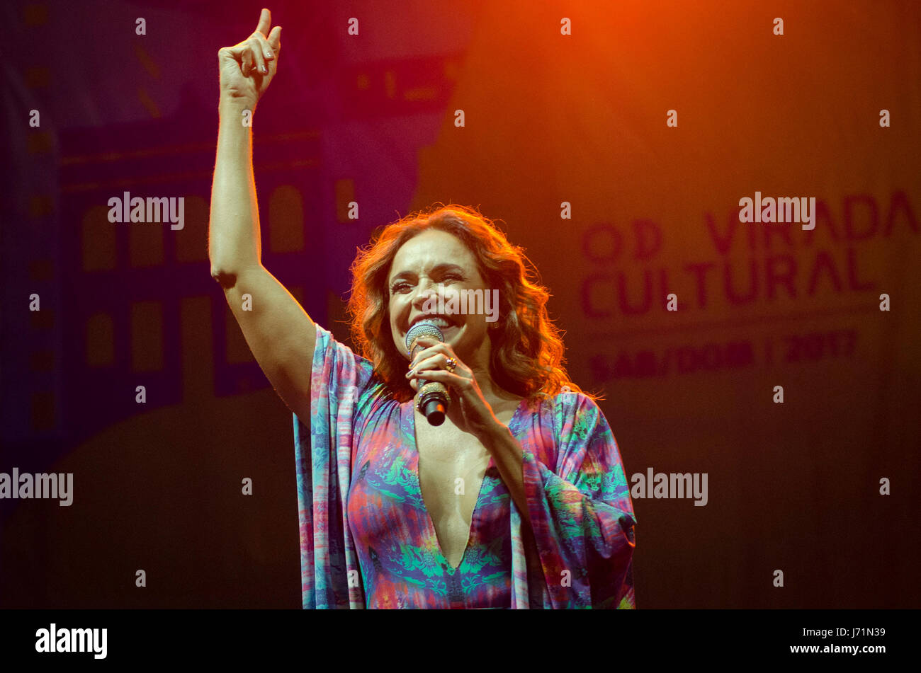 The singer Daniela Mercury performs at the Sambódromo do Anhembi, as part of the schedule of Virada Cultural, in São Paulo, this Saturday, 20.  (PHOTO: BETE MARQUES/BRAZIL PHOTO PRESS) Stock Photo
