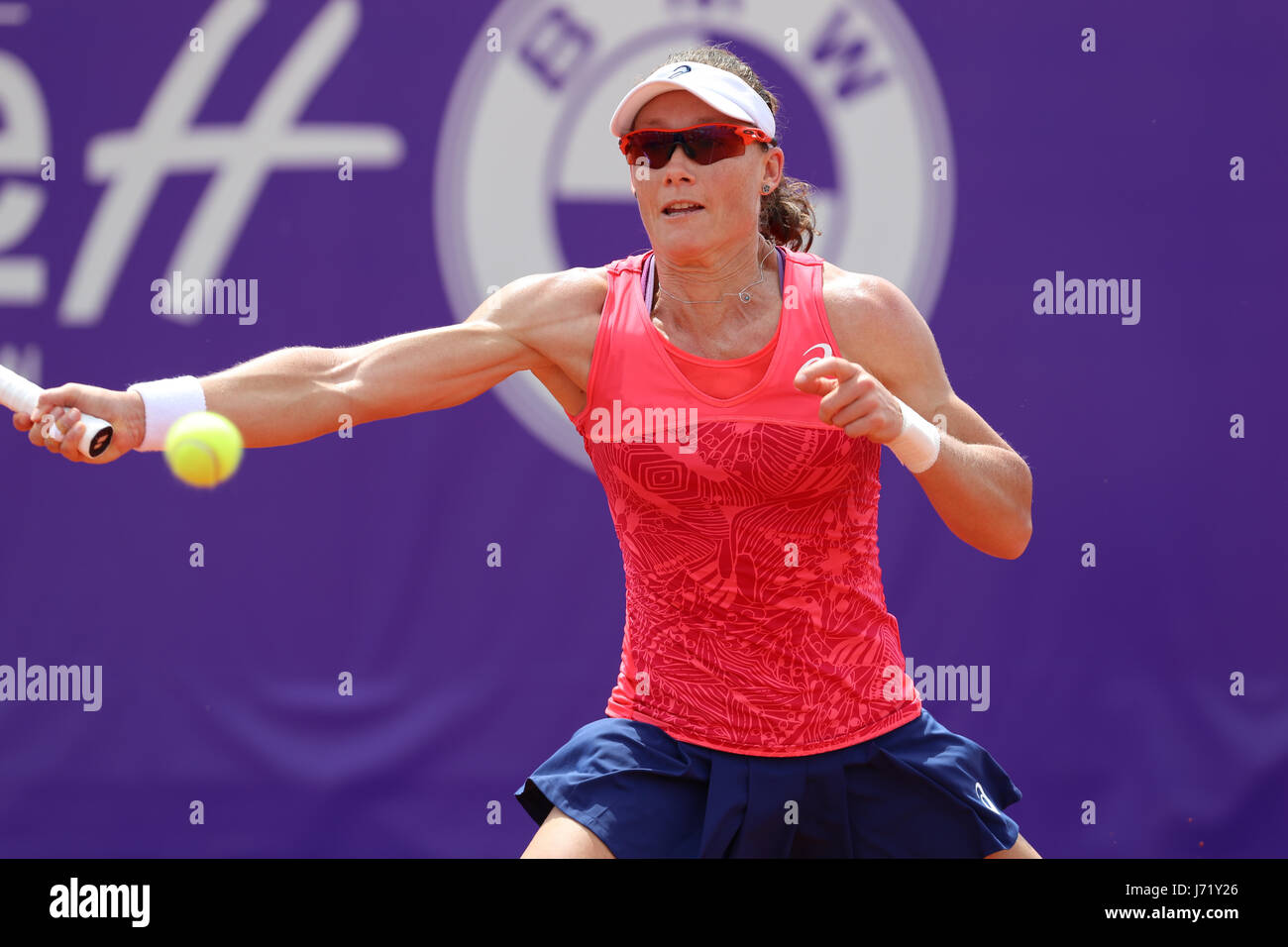 Strasbourg, France. 23rd May, 2017. Australian tennis player Samantha Stosur is in action during her match in the 2nd round of the WTA tennis Internationaux of Strasbourg vs American player Madison Brengle on May 23, 2017 in Strasbourg, France - Credit: Yan Lerval/Alamy Live News Stock Photo