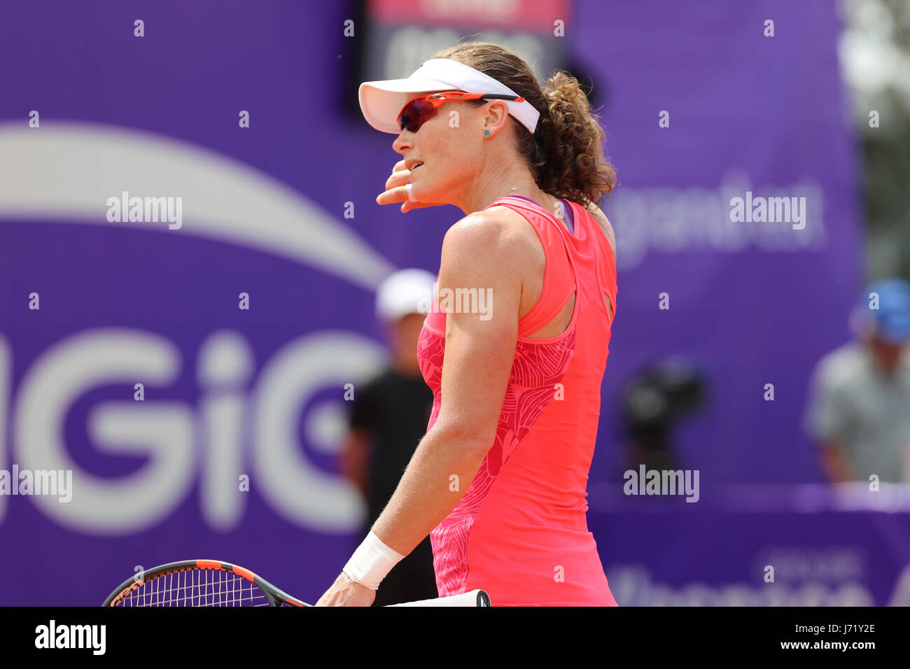 Strasbourg, France. 23rd May, 2017. Australian tennis player Samantha Stosur is in action during her match in the 2nd round of the WTA tennis Internationaux of Strasbourg vs American player Madison Brengle on May 23, 2017 in Strasbourg, France - Credit: Yan Lerval/Alamy Live News Stock Photo