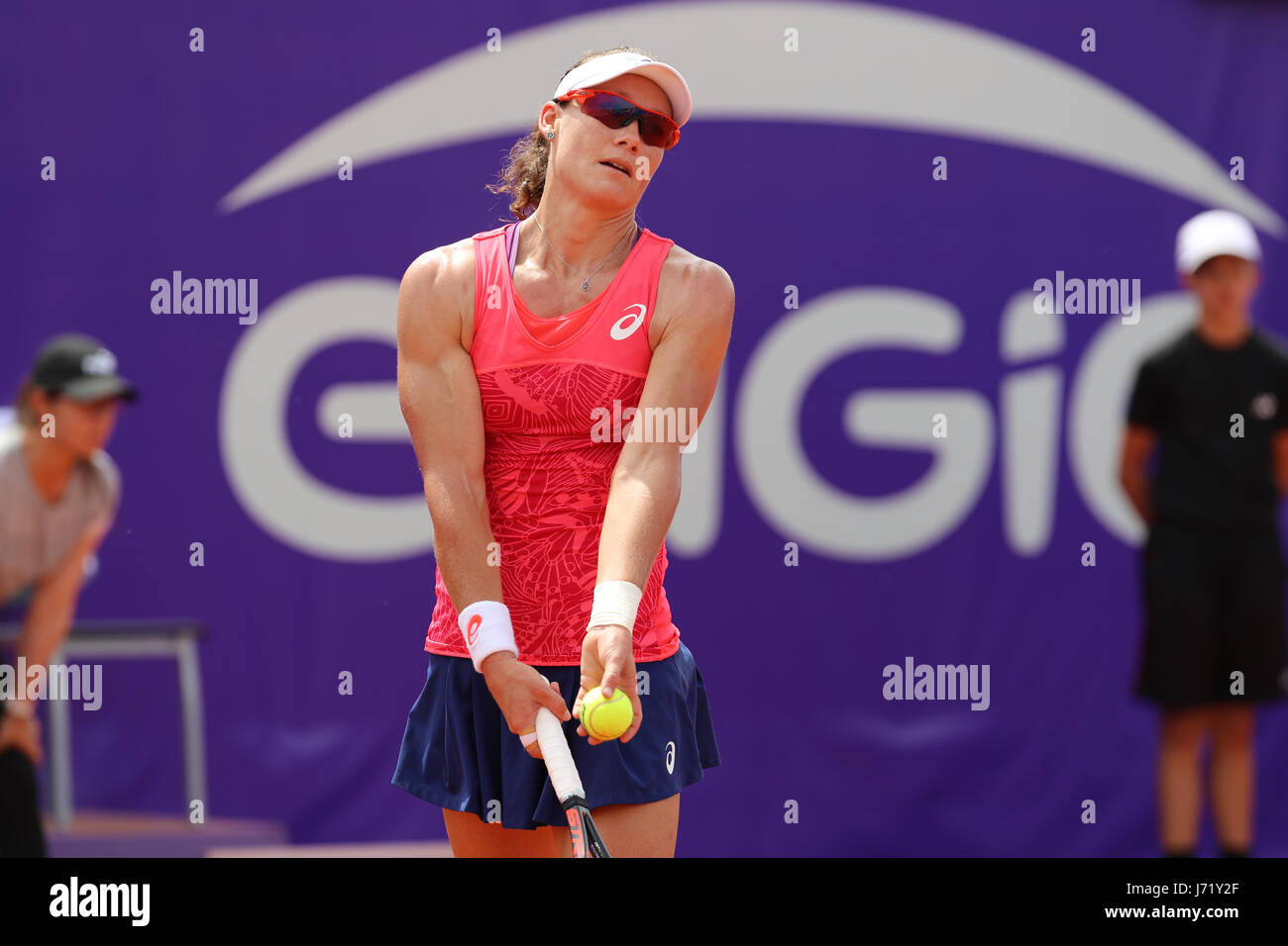 Strasbourg, France. 23rd May, 2017. Australian tennis player Samantha Stosur is in action during her match in the 2nd round of the WTA tennis Internationaux of Strasbourg vs American player Madison Brengle on May 23, 2017 in Strasbourg, France - Credit: Yan Lerval/Alamy Live News Stock Photo