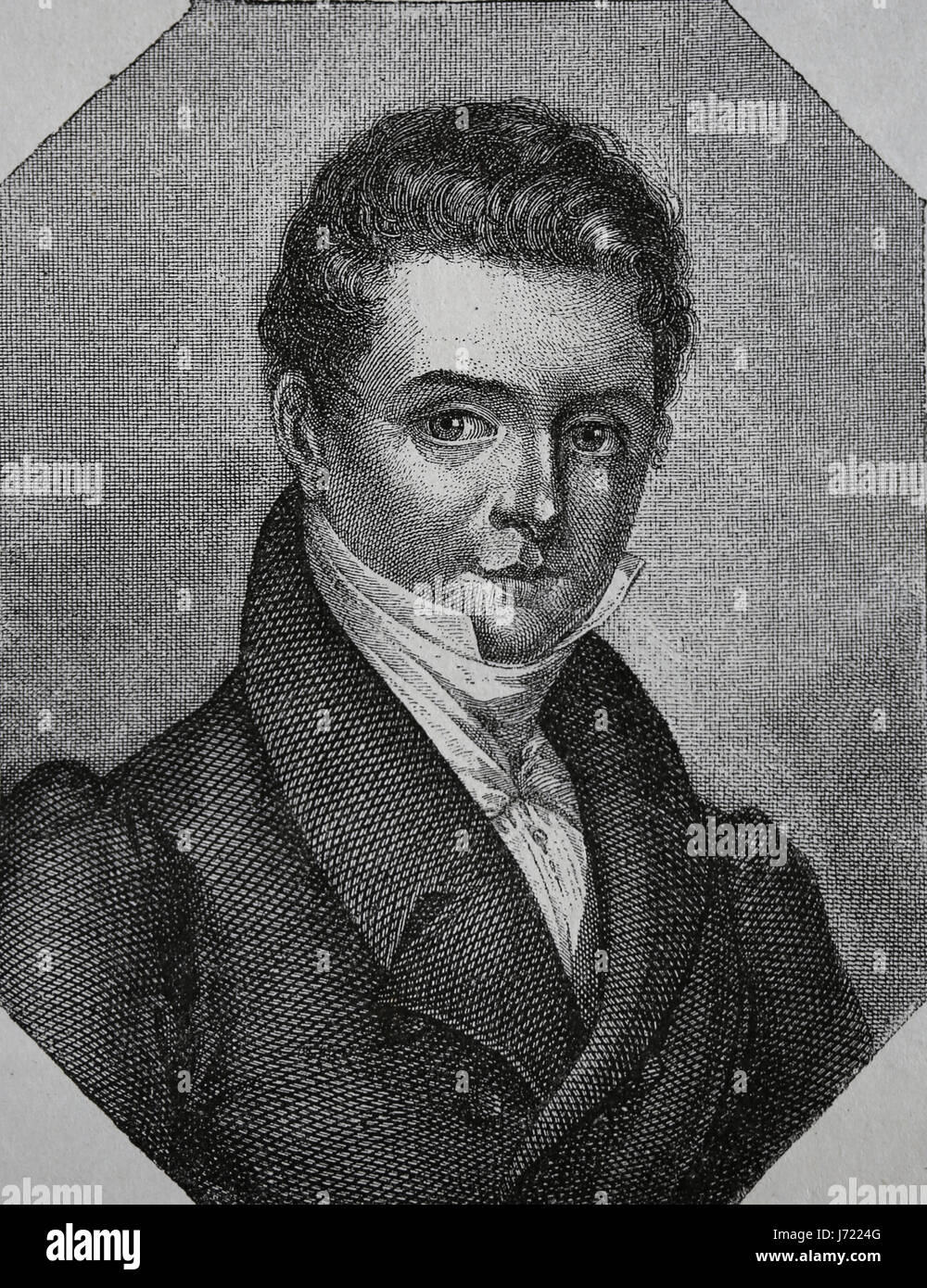 Washington Irving (1783-1859). American writer. Romanticism. Engraving, Our century,1883. Spanish edition. Stock Photo