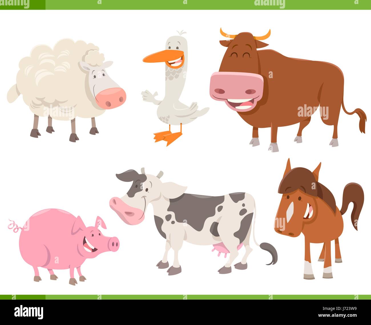 Cartoon Illustration of Cute Farm Animal Characters Collection Set