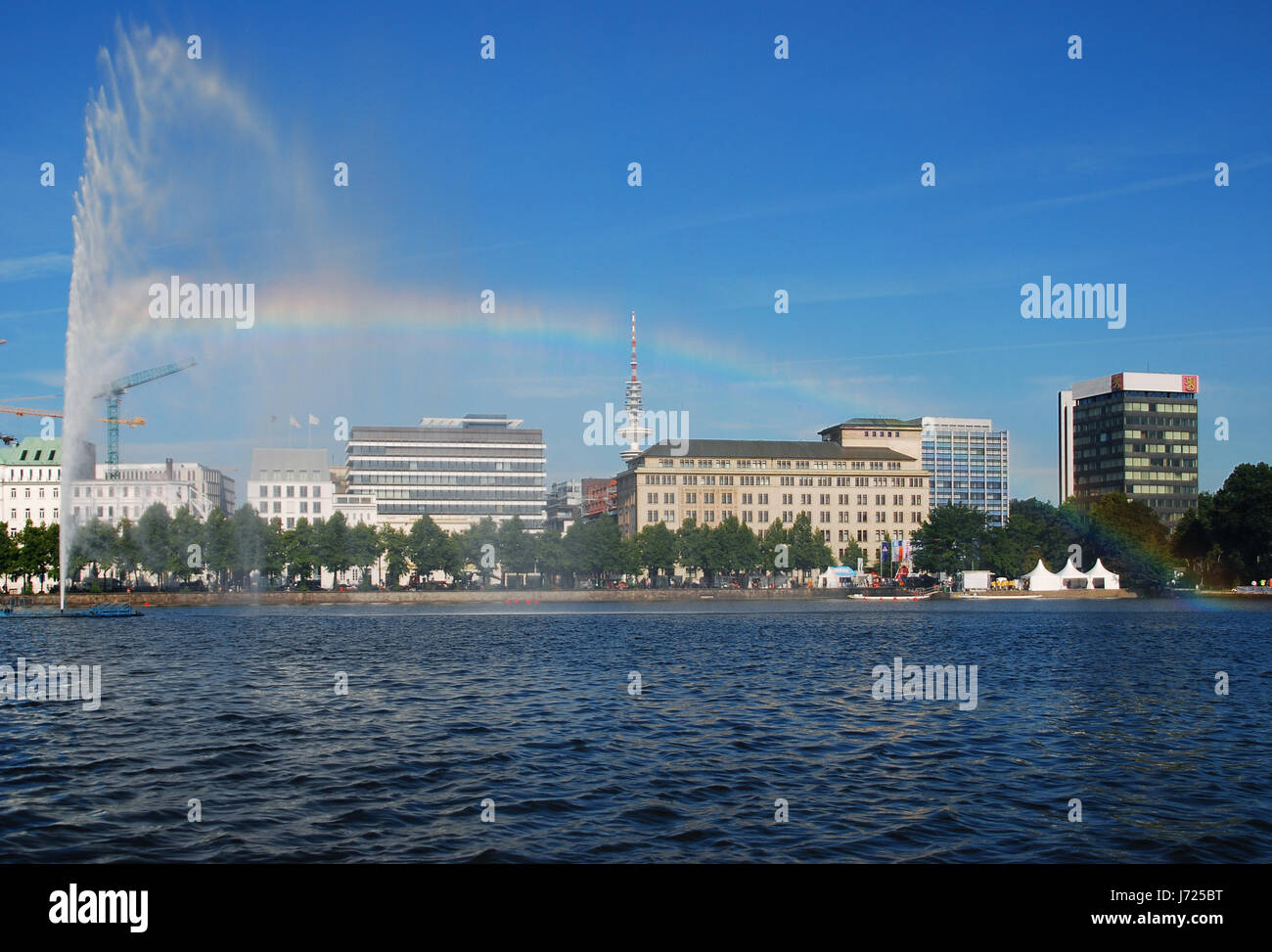 alster fountain with rainbow Stock Photo