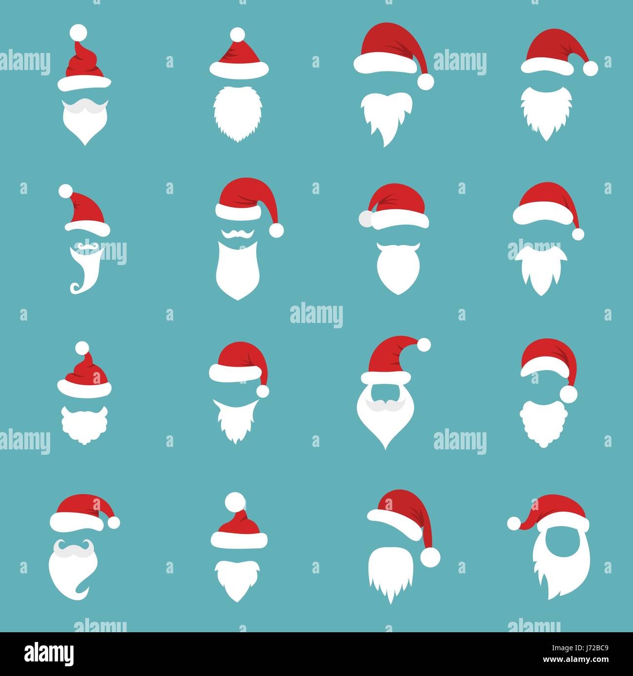 Santa hats, mustache and beards icons set Stock Vector