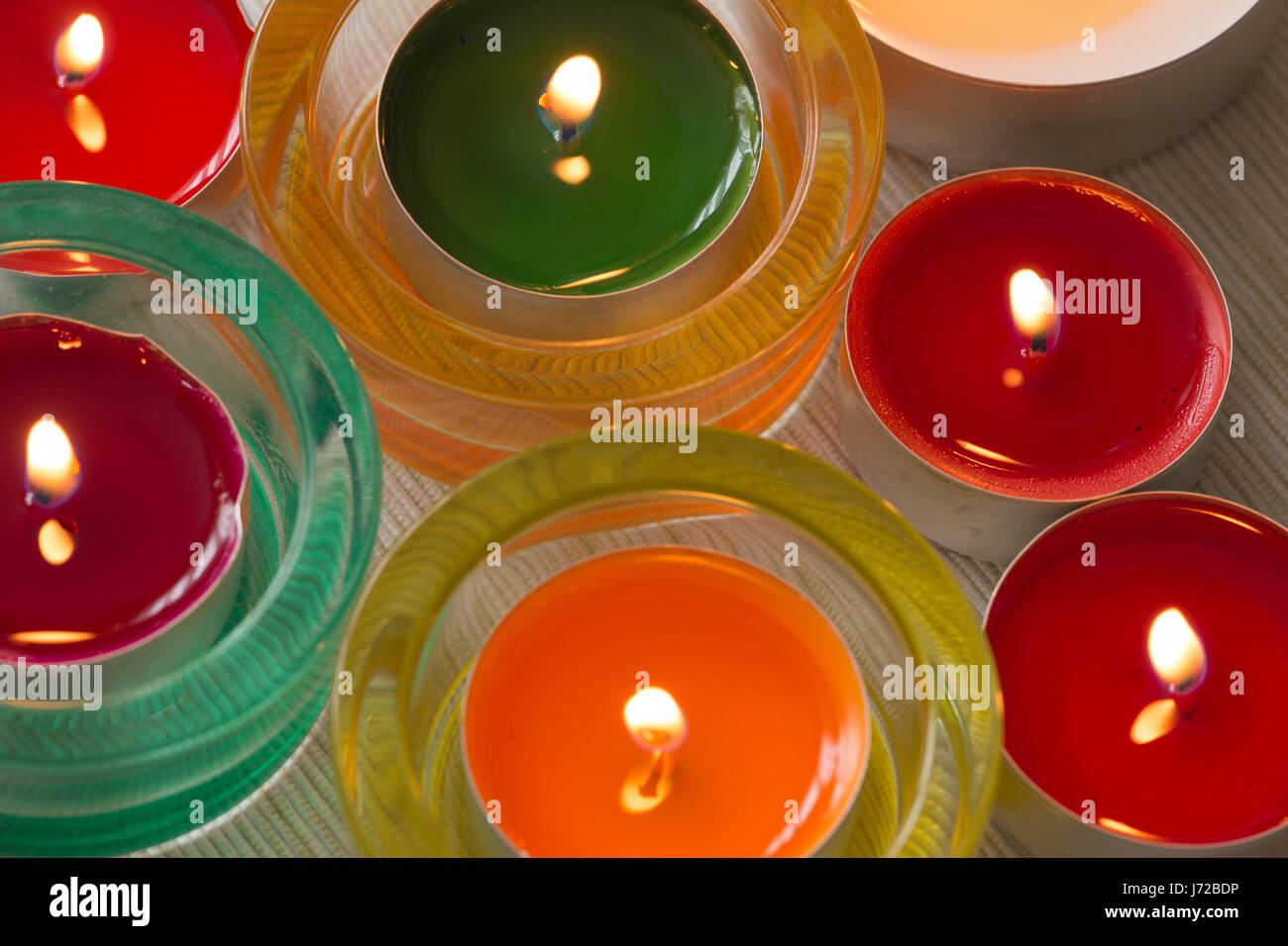 colorful candles / hygge time Stock Photo