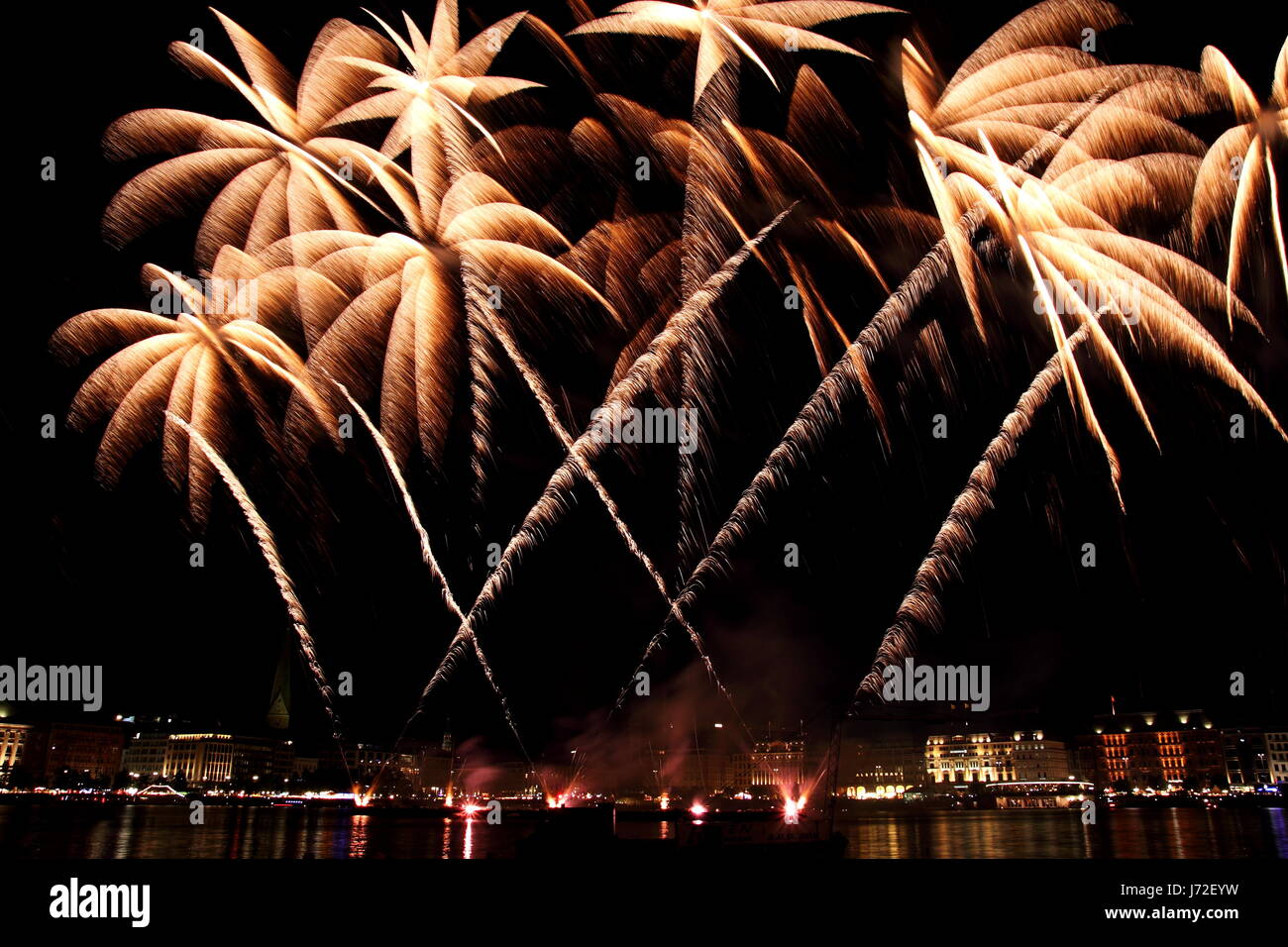 folk festival hamburg silvester firework fireworks night nighttime night Stock Photo
