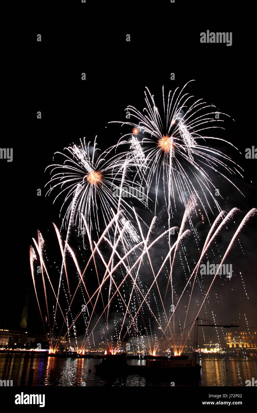 folk festival hamburg silvester firework fireworks night nighttime night Stock Photo