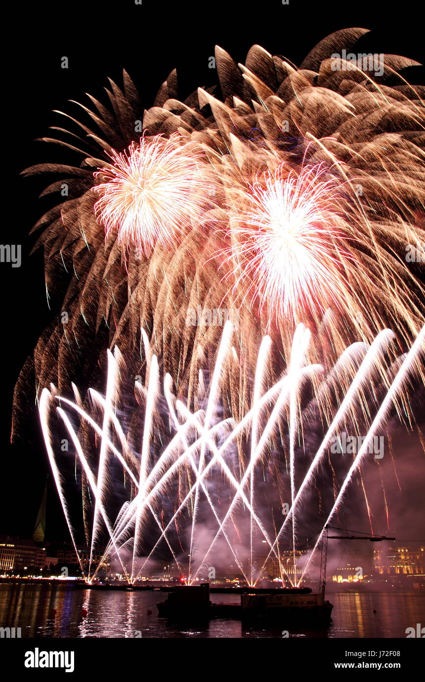 folk festival hamburg silvester firework fireworks night nighttime night Stock Photo