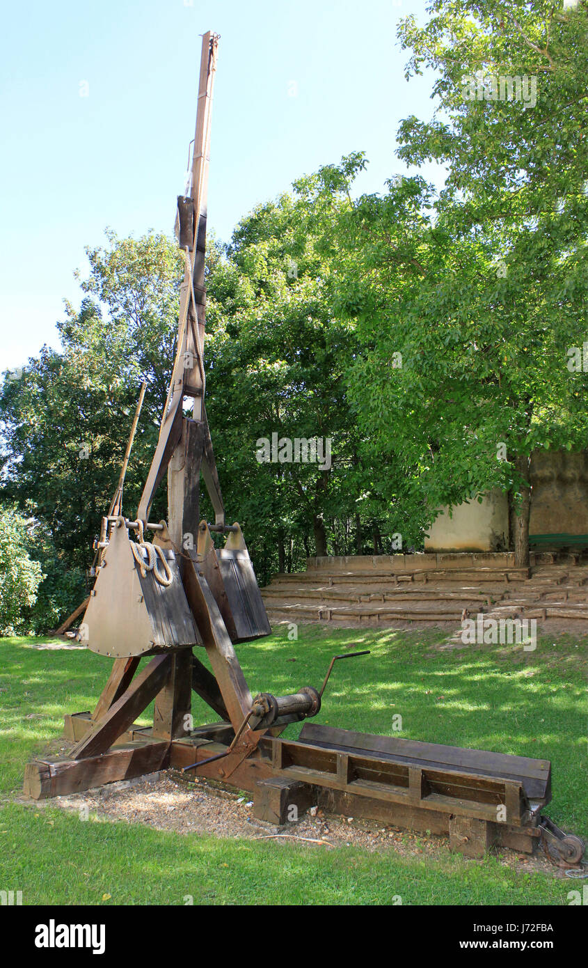 antique war cannon catapult medieval robot automatic machine machine battle Stock Photo