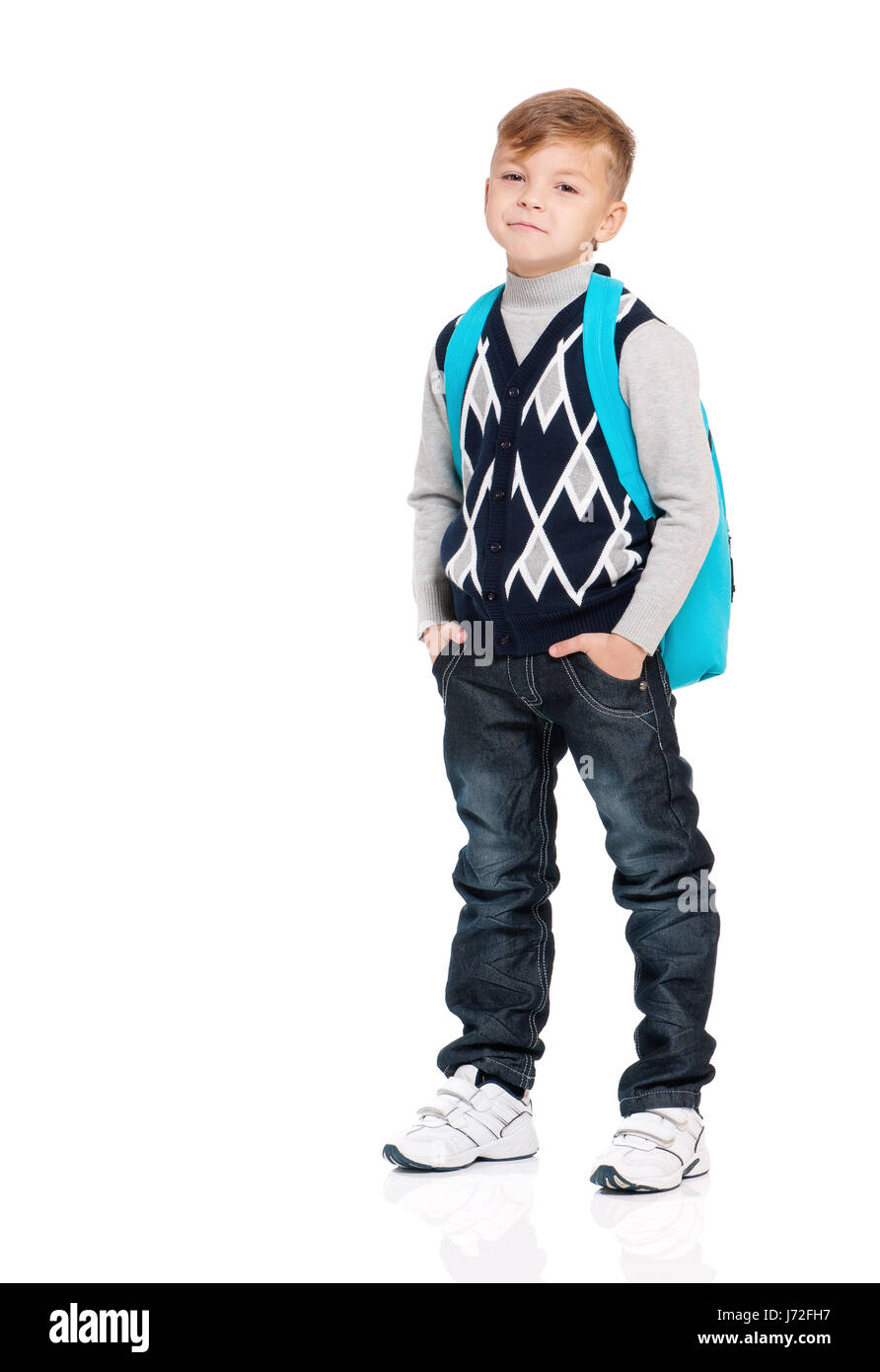 School boy with backpack Stock Photo