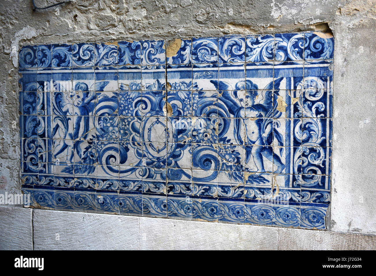 Lisbon tiles, azulejo, blue angels Stock Photo