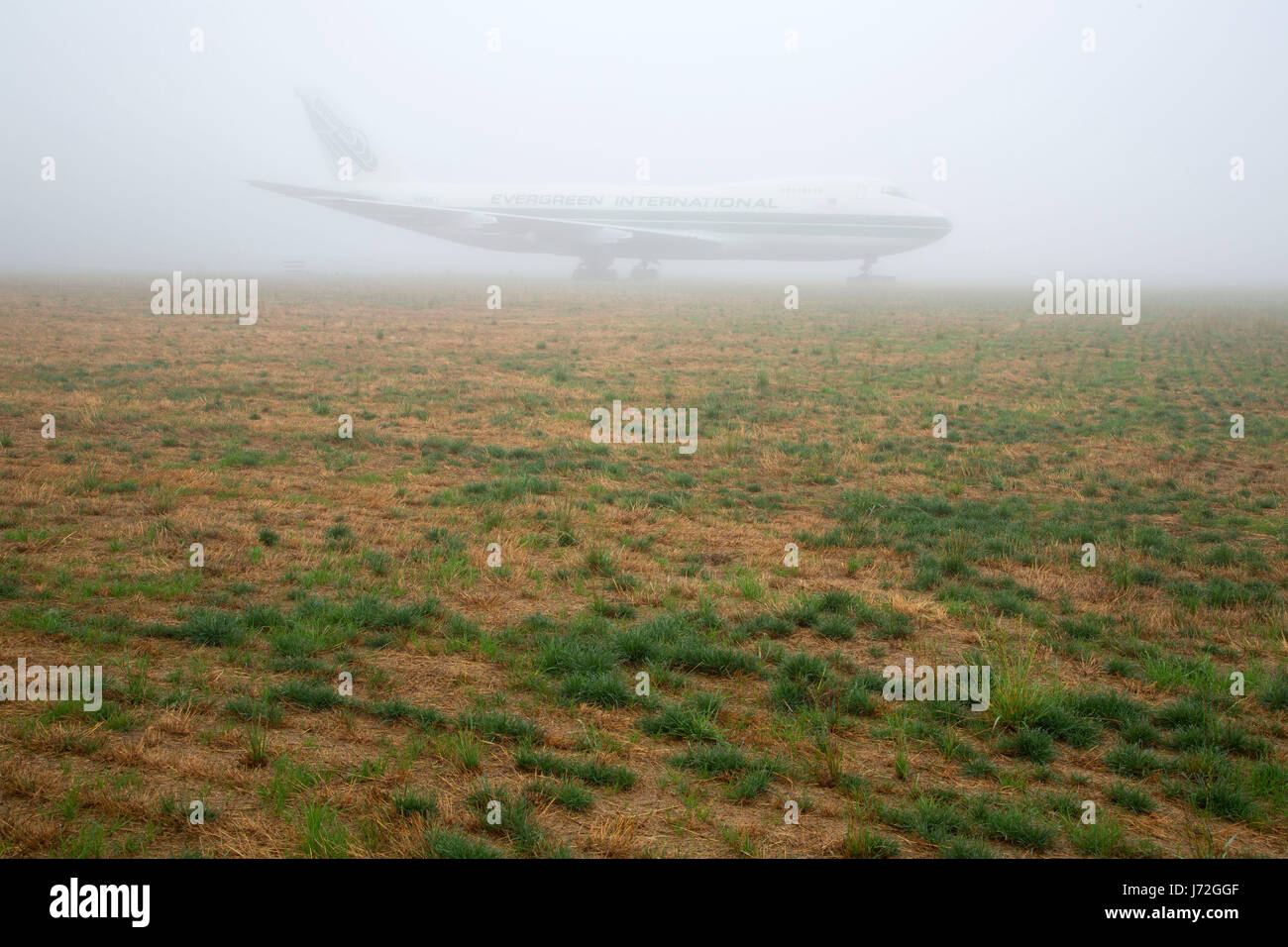 Boeing 747 in fog, Evergreen Aviation and Space Museum, McMinnville, Oregon Stock Photo