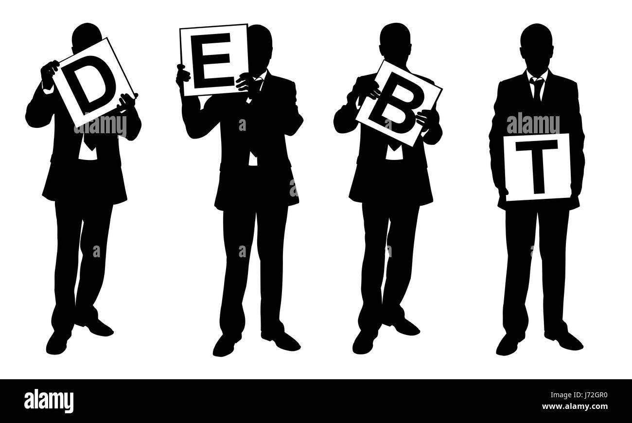 Silhouettes of businessmen holding panels isolated on white Stock Photo