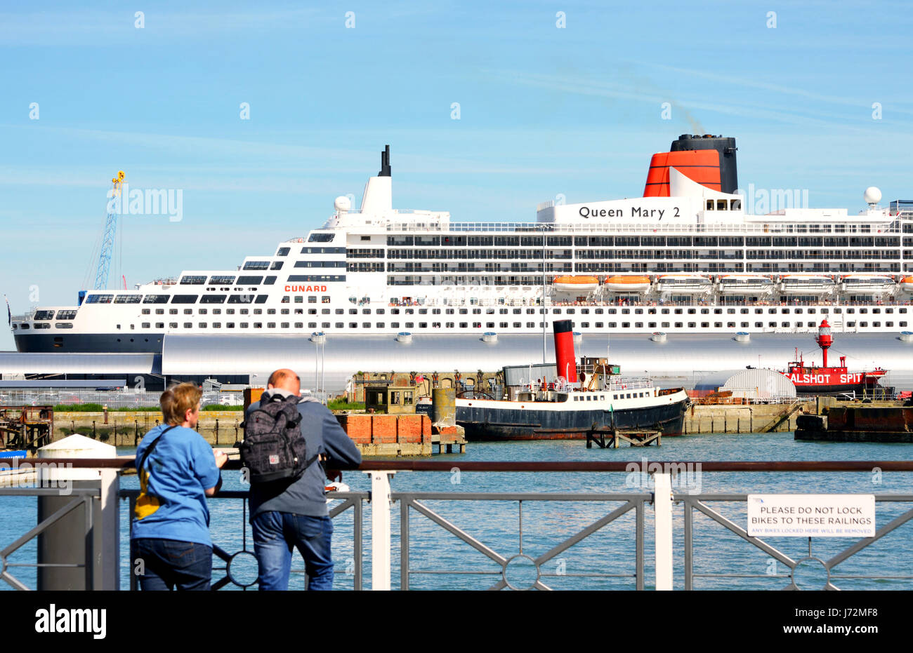 Queen Mary 2 cruise ship at Ocean Cruise Terminal (Berth 46) seen from Town Quay in Southampton in 2017, UK Stock Photo