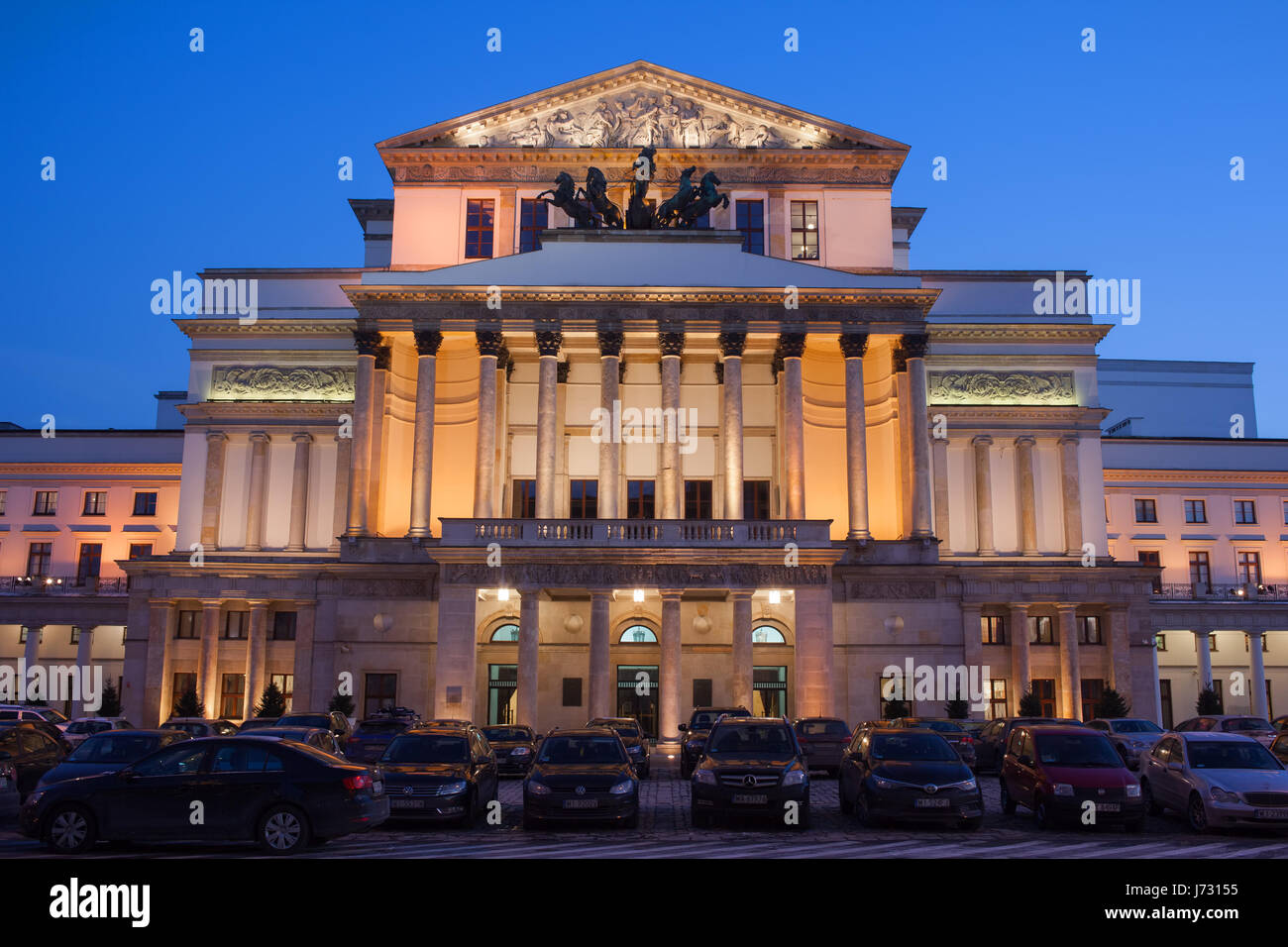 Poland, Warsaw, National Theatre (Teatr Narodowy) and Opera at night, classical style city landmark Stock Photo