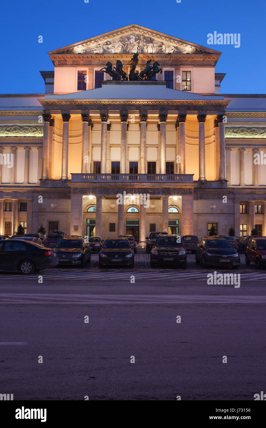 Poland, Warsaw, National Theatre (Teatr Narodowy) and Opera at night, classical style city landmark Stock Photo