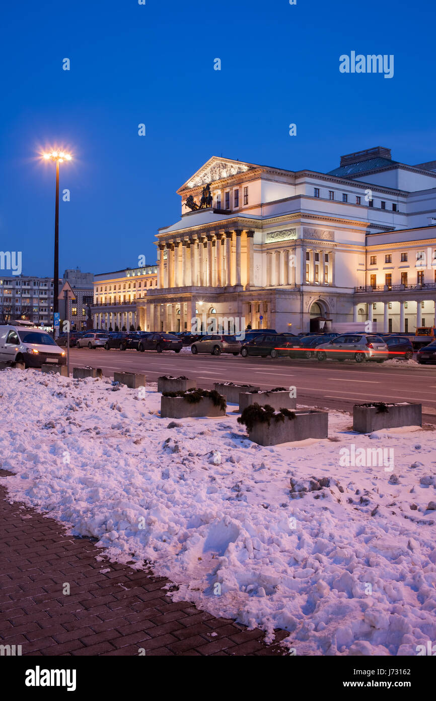 Poland, Warsaw, National Theatre and Opera on winter night Stock Photo