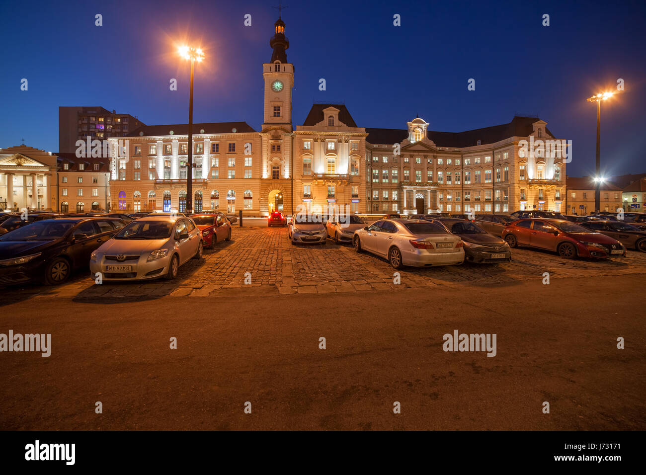 Jablonowski Palace (Palac Jablonowskich) on Teatralny Square at night in city of Warsaw, Poland, former city hall, neo-Renaissance style Stock Photo