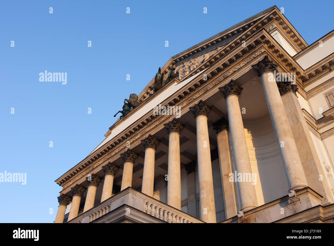 Poland, city of Warsaw, Grand Theatre and National Opera architectural details, gallery with colonnade above entrance, classical style architecture Stock Photo