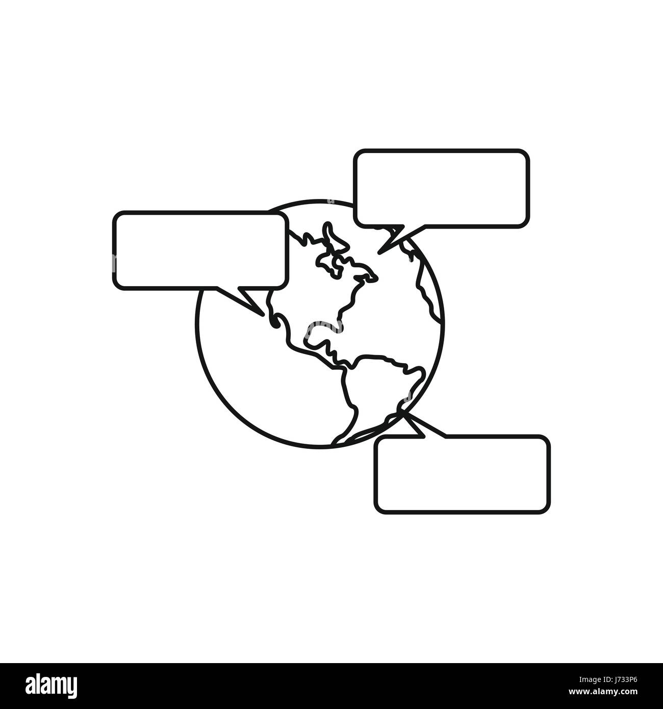 Globe and empty speech bubbles icon, outline style Stock Vector Image ...