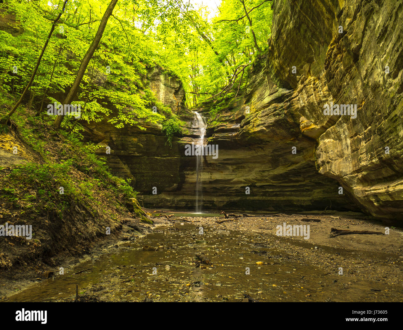 Waterfall in Ottawa Canyon. Starved Rock State Park, Illinois. Stock Photo