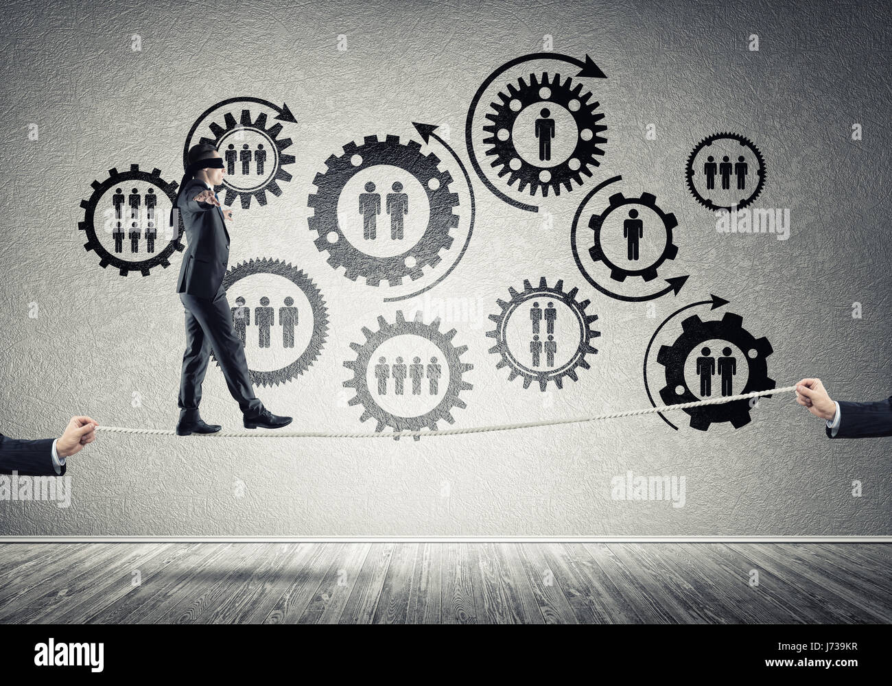 Business concept of risk support and assistance with man balancing on ...
