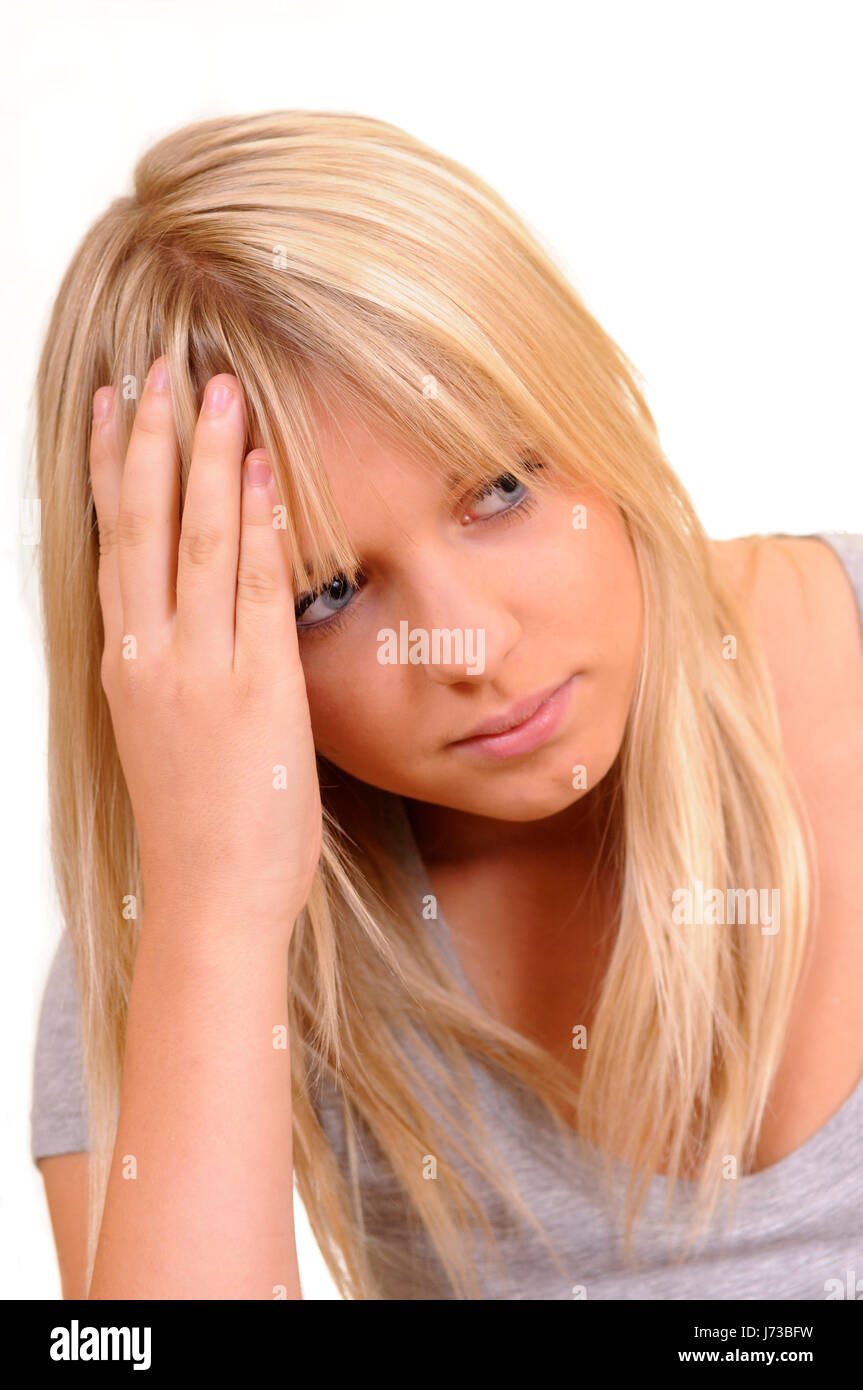 woman tired puzzle over nerveless overwrought young younger girl girls ...