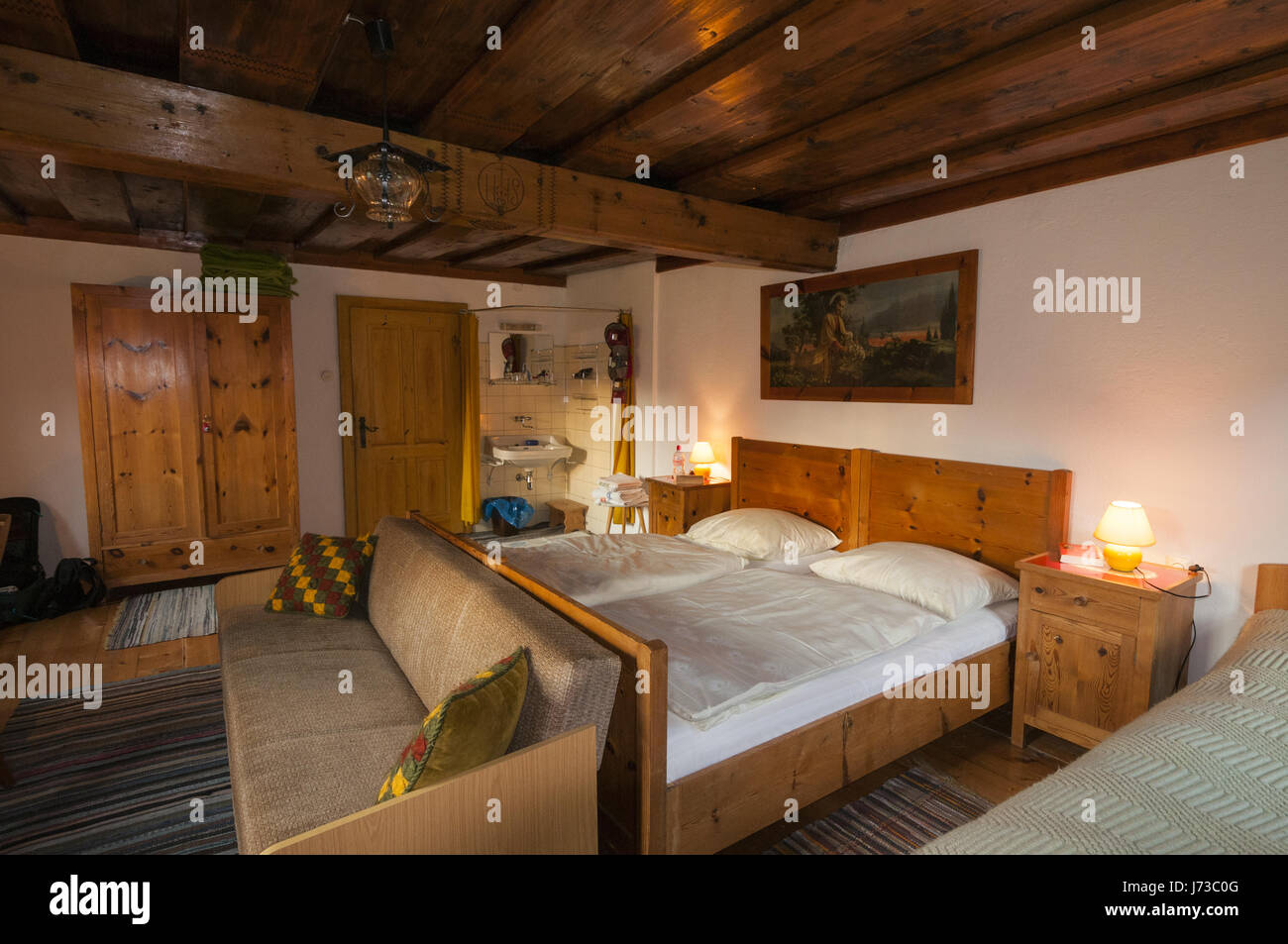 Austria, Salzkammergut, Obertraun, B&B bedroom Stock Photo