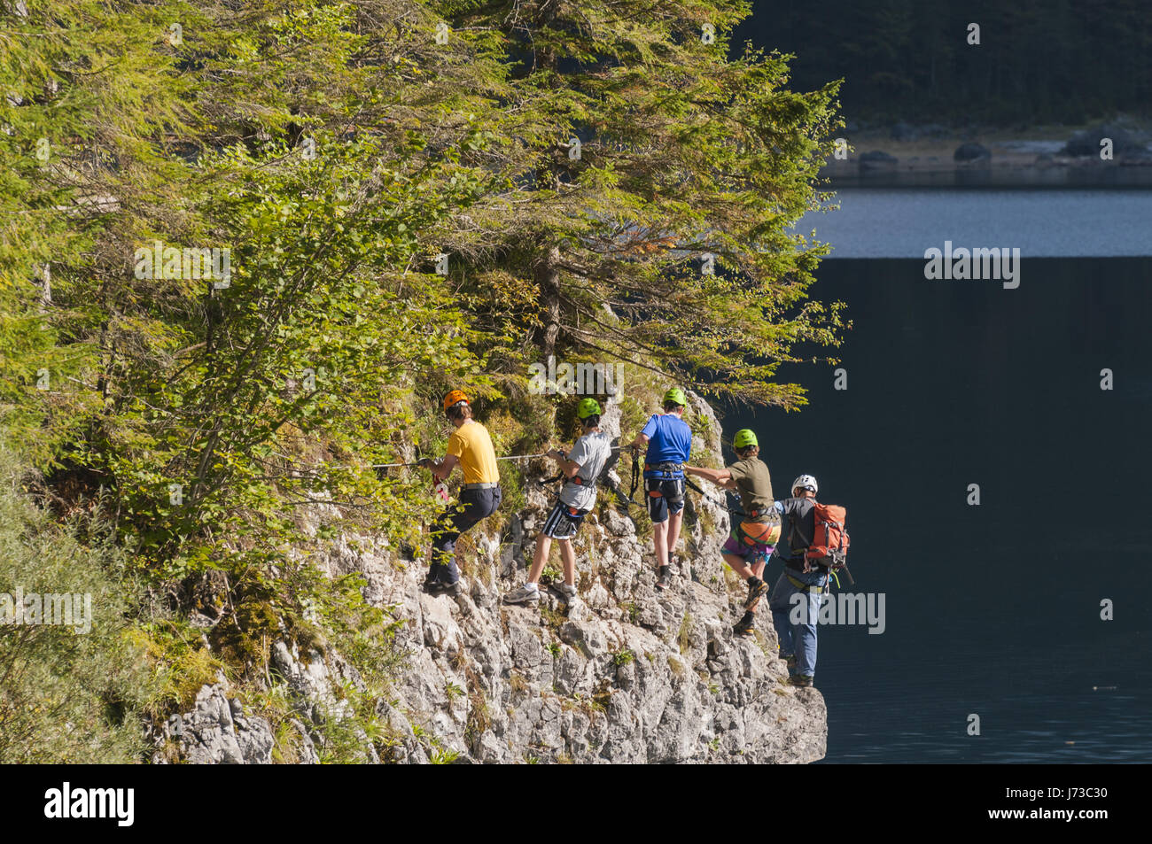 Austria, Salzkammergut, Lake Gosau See, via ferrata group, Salzkammergut Cultural Landscape, UNESCO World Heritage Site, Austrian Alps Stock Photo