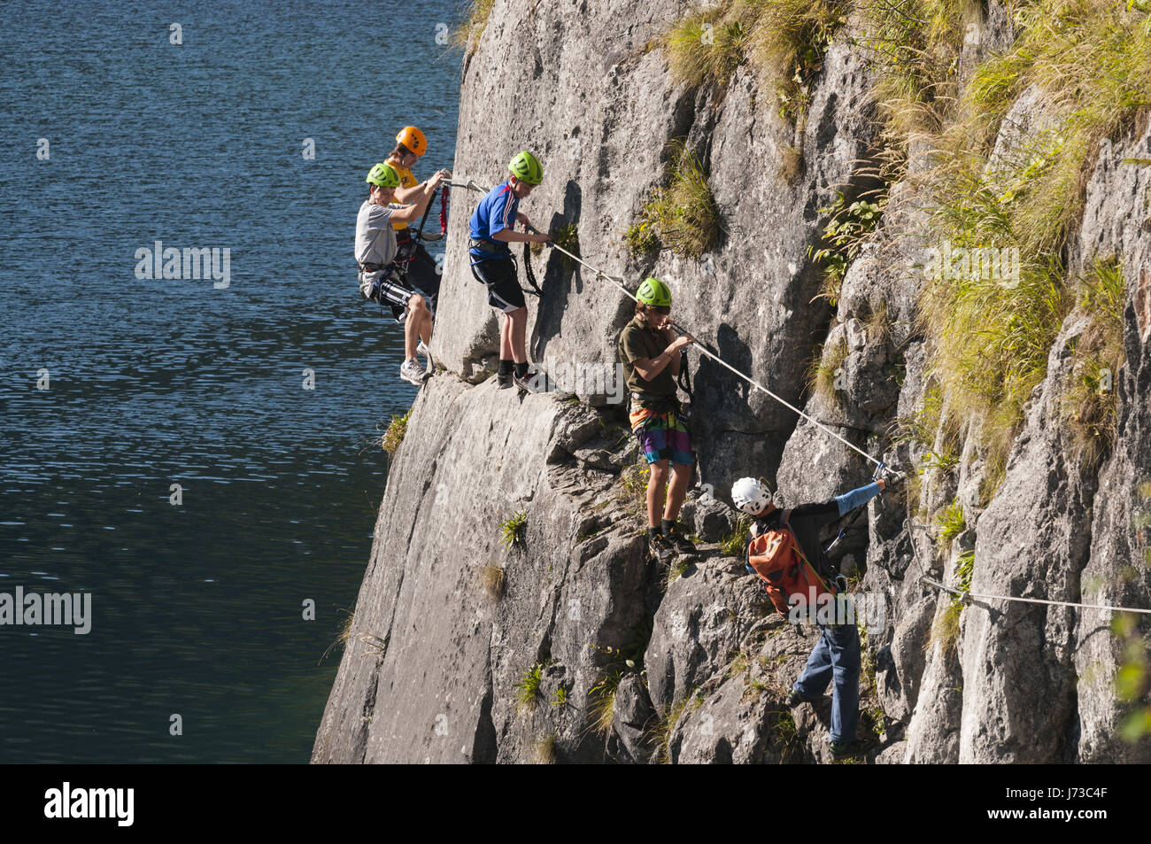 Austria, Salzkammergut, Lake Gosau See, via ferrata group, Salzkammergut Cultural Landscape, UNESCO World Heritage Site, Austrian Alps Stock Photo