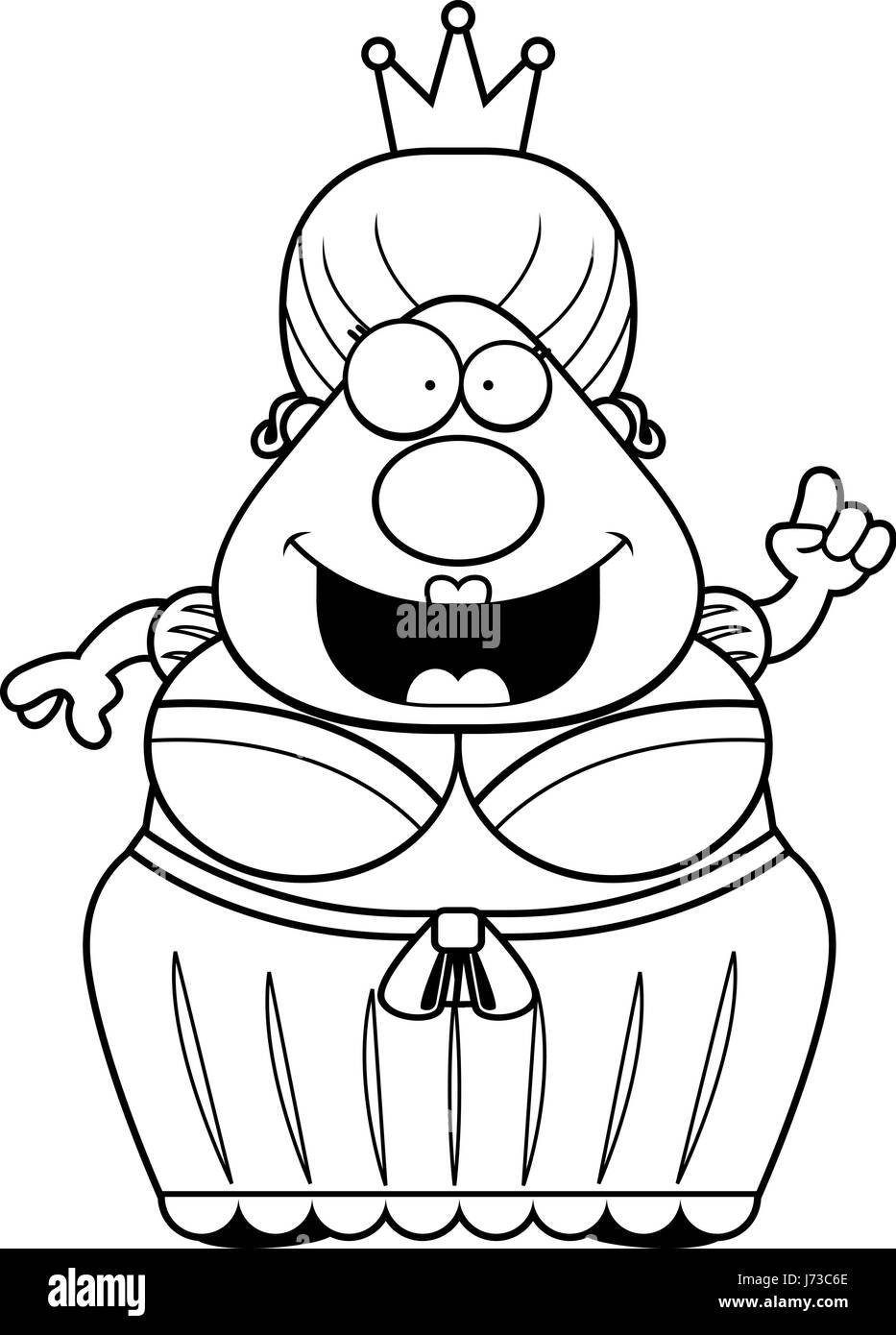Happy cartoon queen standing smiling Black and White Stock Photos