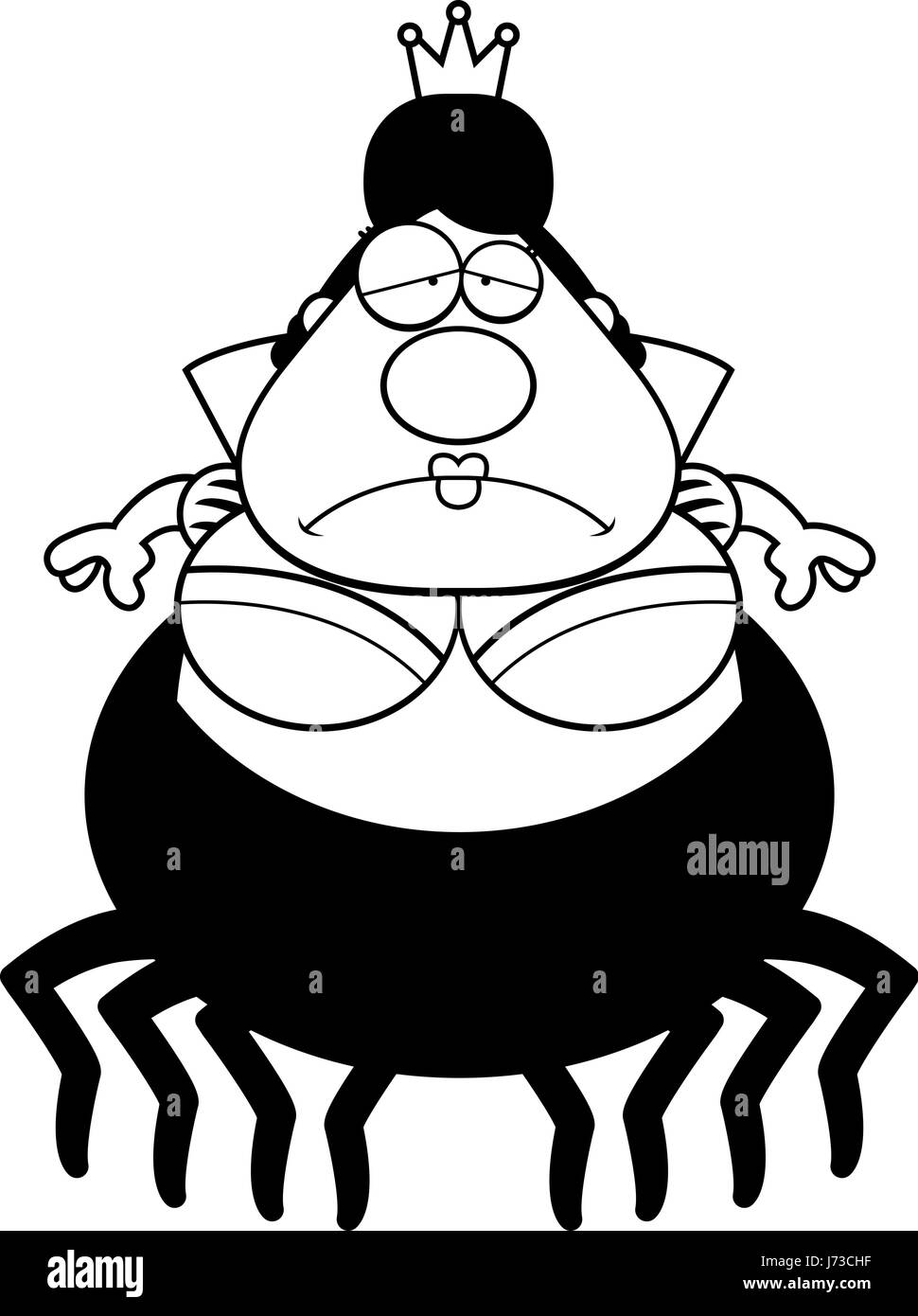 A cartoon illustration of a spider queen looking sad. Stock Vector