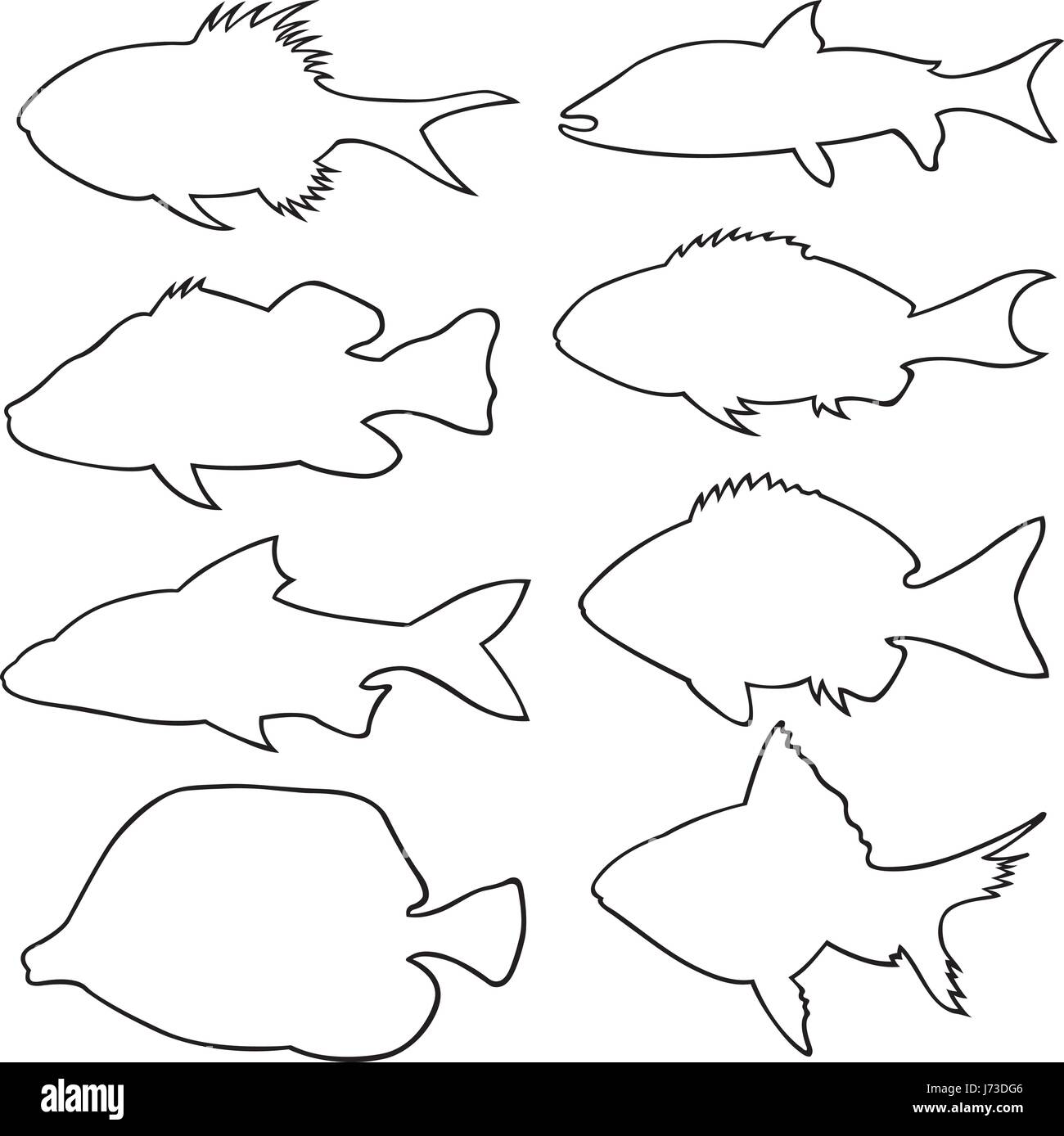 Set of different small fish silhouettes isolated on white Stock Vector ...