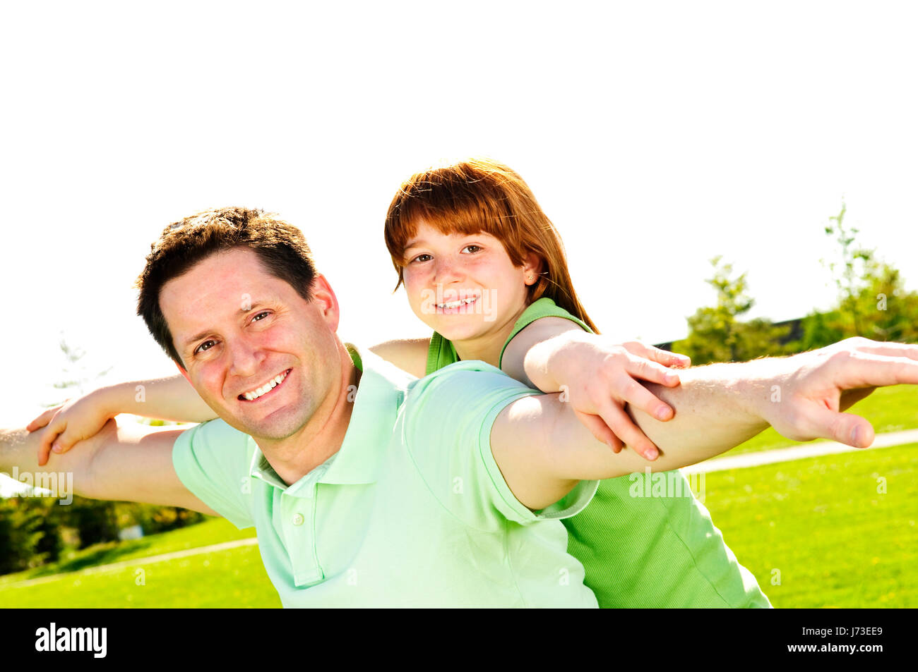 ride aircraft aeroplane plane airplane daugther daughter father daddy dad laugh Stock Photo