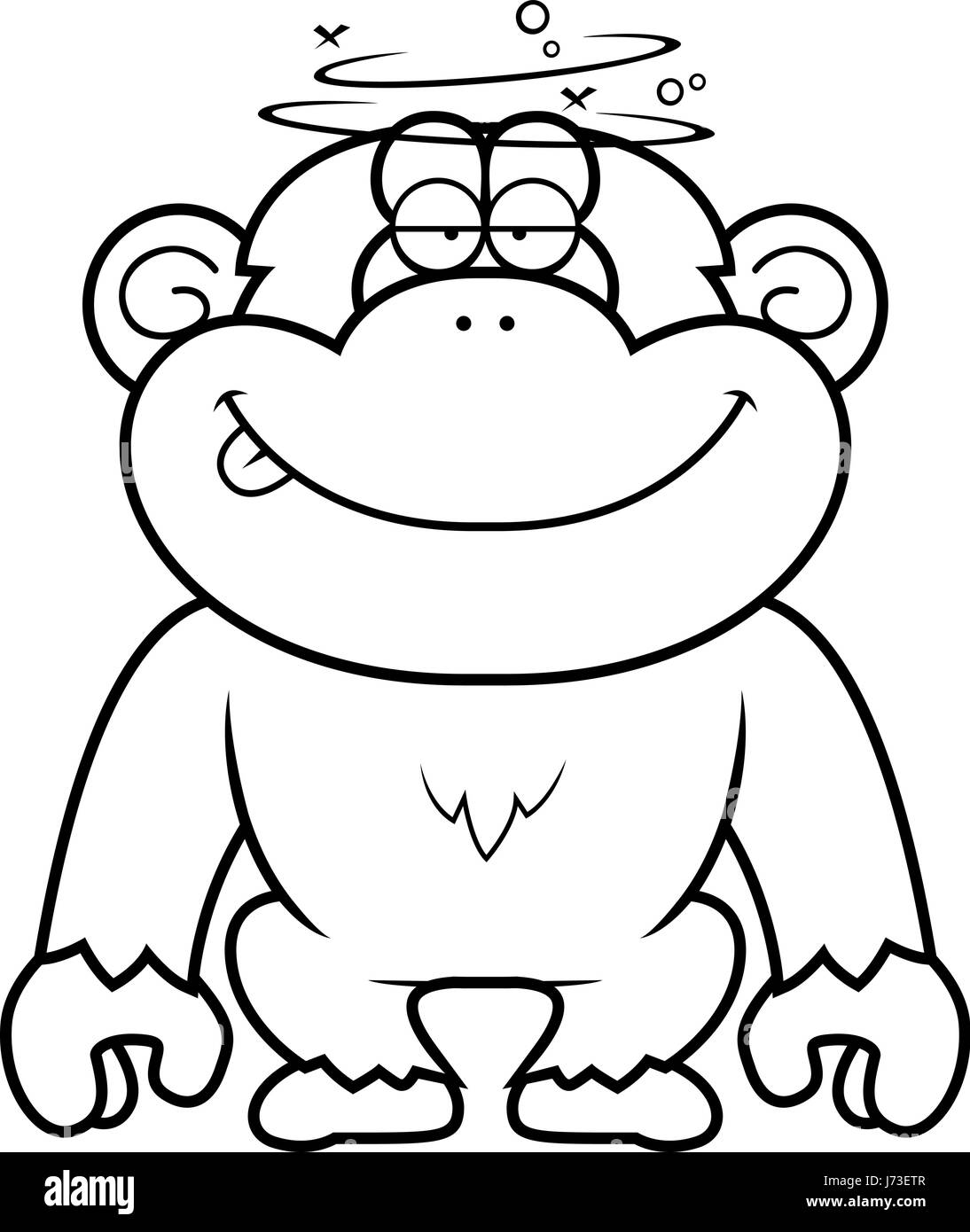 A cartoon illustration of a stupid chimpanzee. Stock Vector