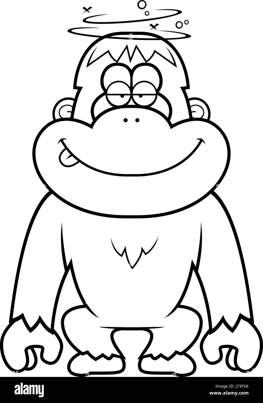 A cartoon illustration of a stupid orangutan. Stock Vector