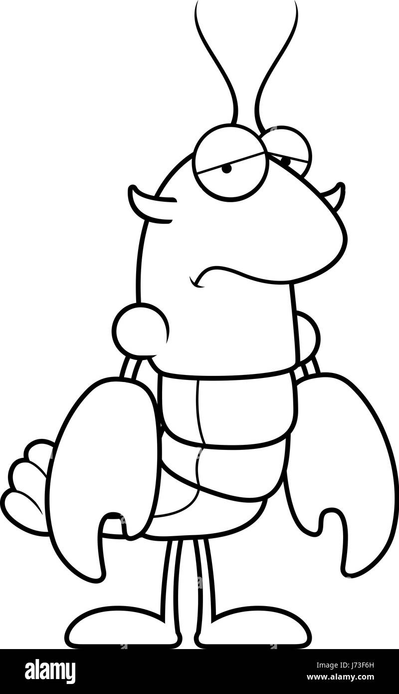A cartoon illustration of a crawfish looking sad. Stock Vector