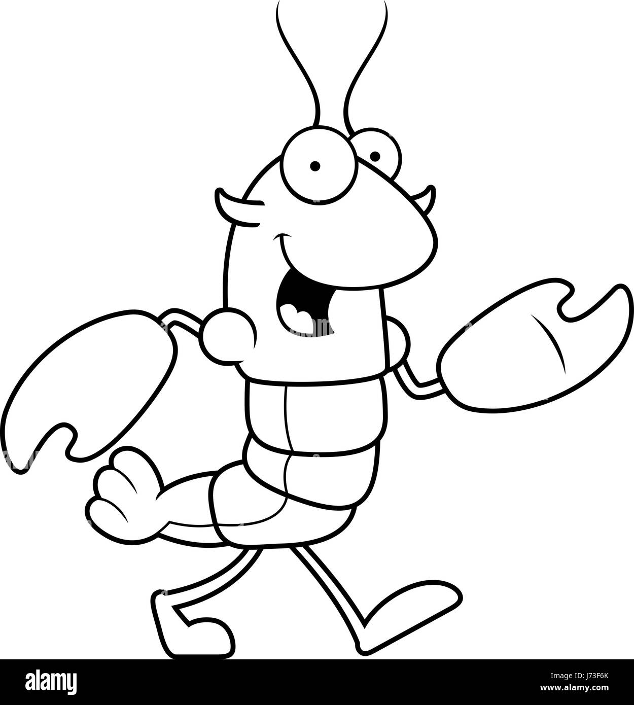 A cartoon illustration of a crawfish walking. Stock Vector