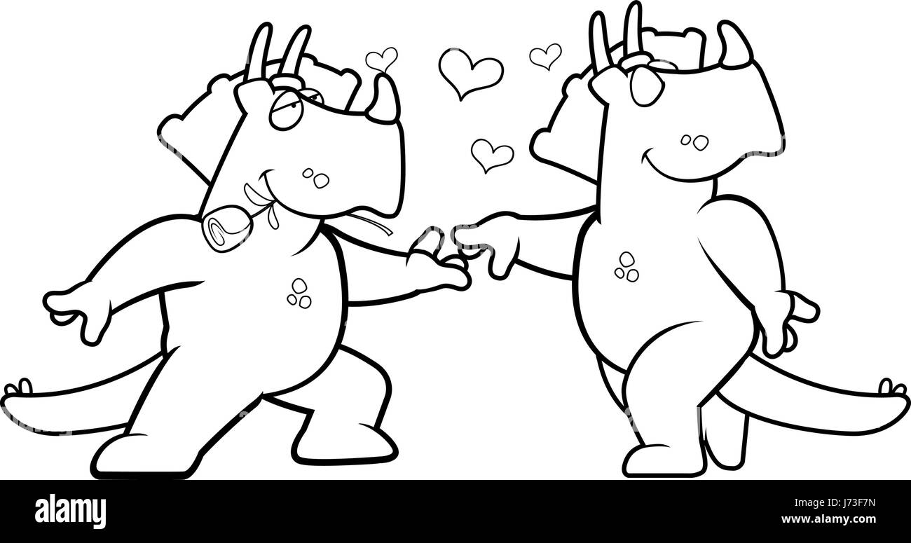 Two cartoon dinosaurs happy and in love. Stock Vector