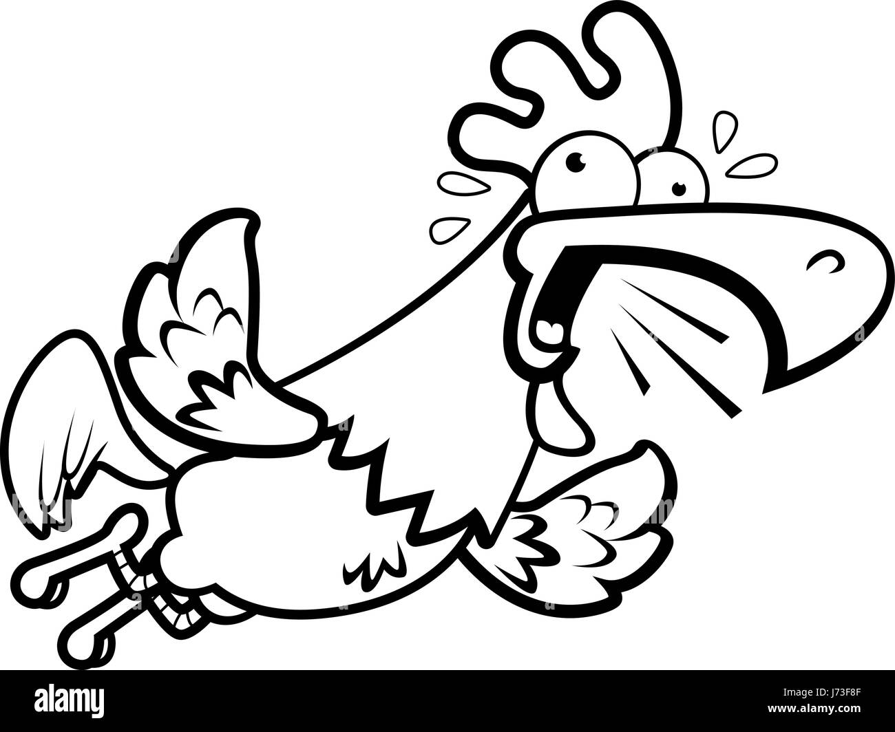 A cartoon rooster flying and crowing loudly. Stock Vector