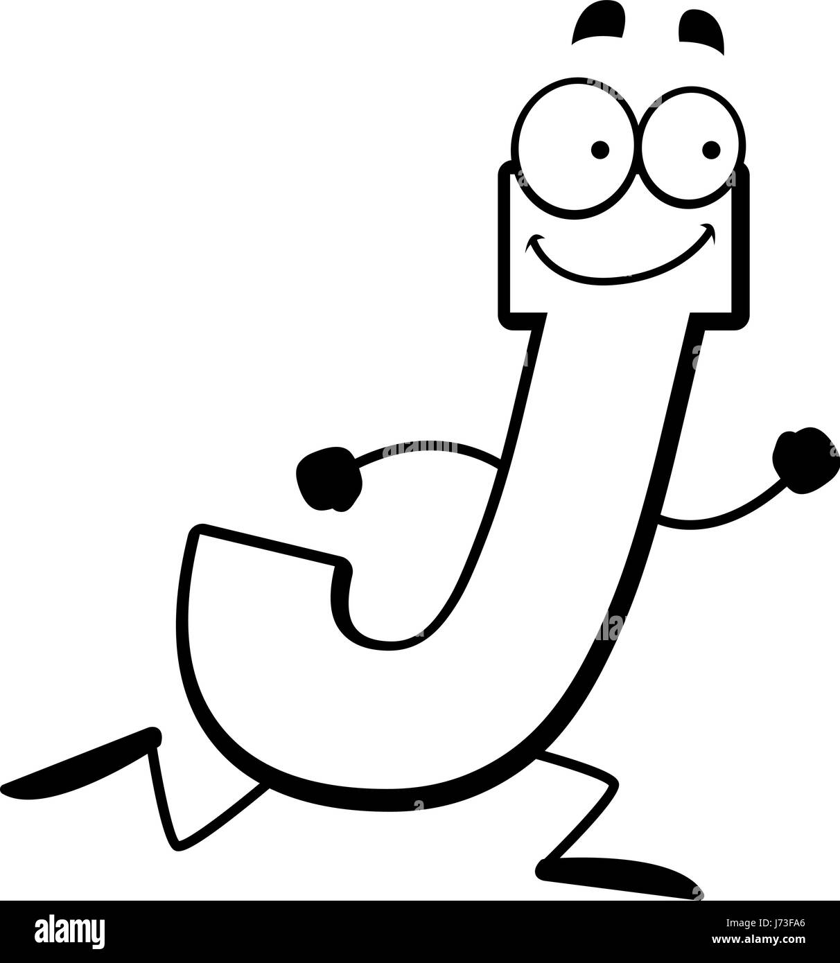 A cartoon illustration of a letter J running and smiling Stock Vector