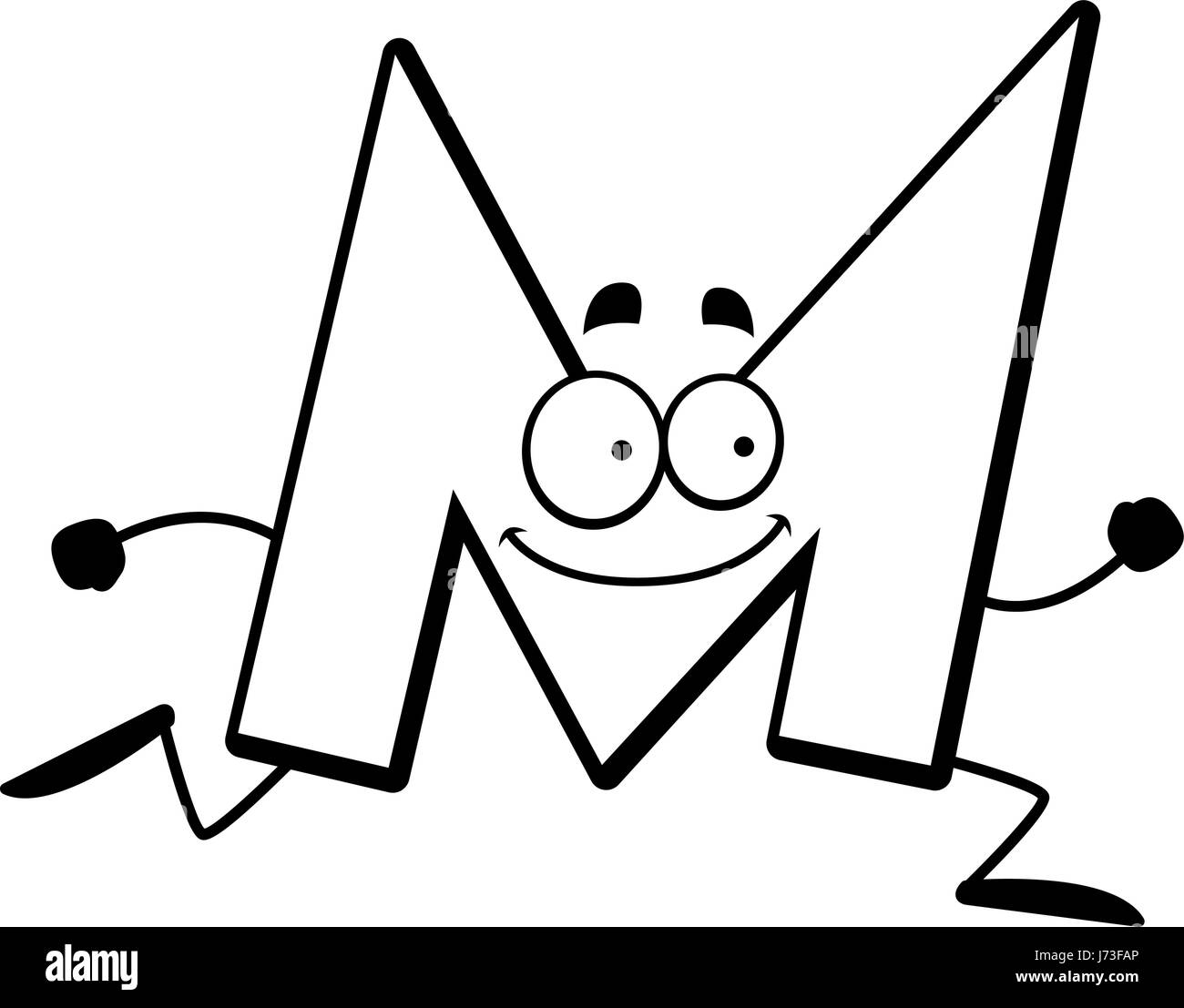 A cartoon illustration of a letter M running and smiling Stock Vector