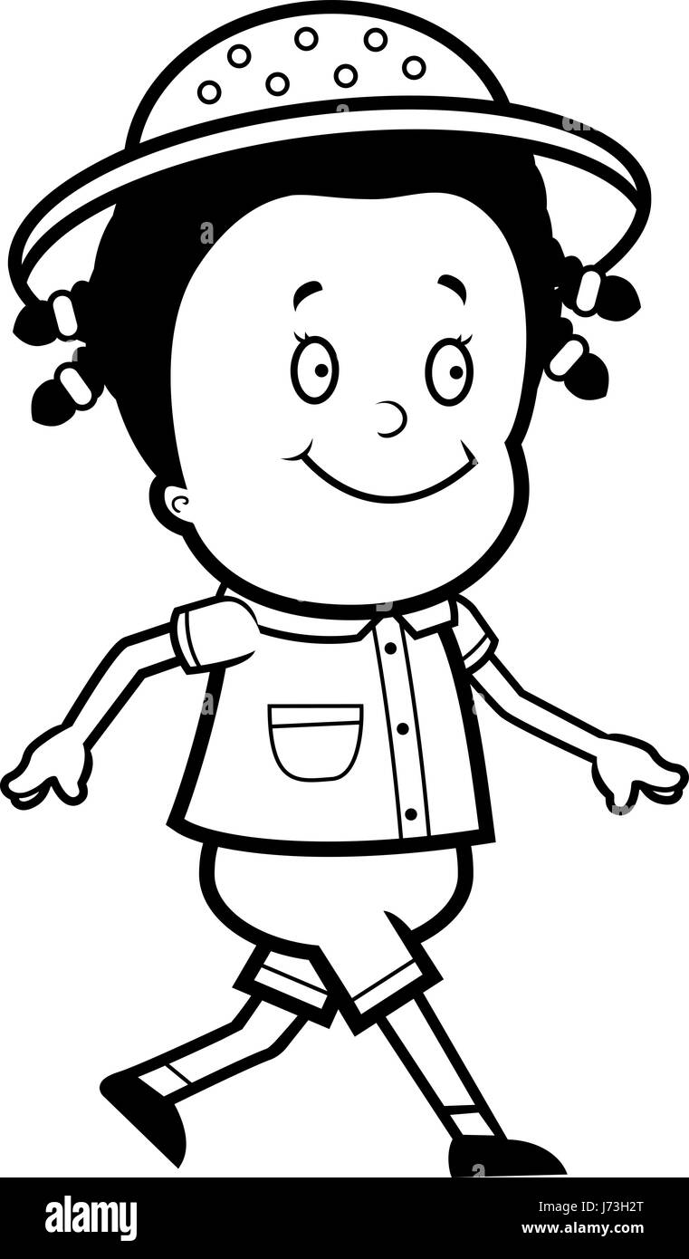 Happy cartoon child explorer walking Black and White Stock Photos & Images  - Alamy