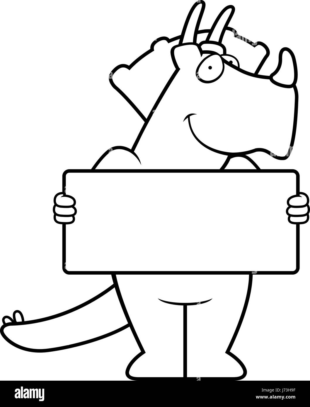 A happy cartoon dinosaur with a sign. Stock Vector