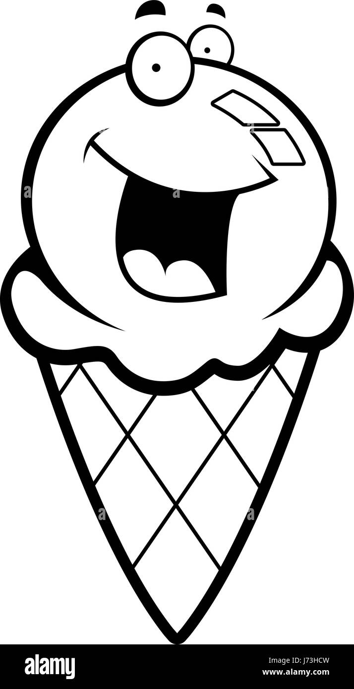 A cartoon ice cream cone smiling and happy. Stock Vector