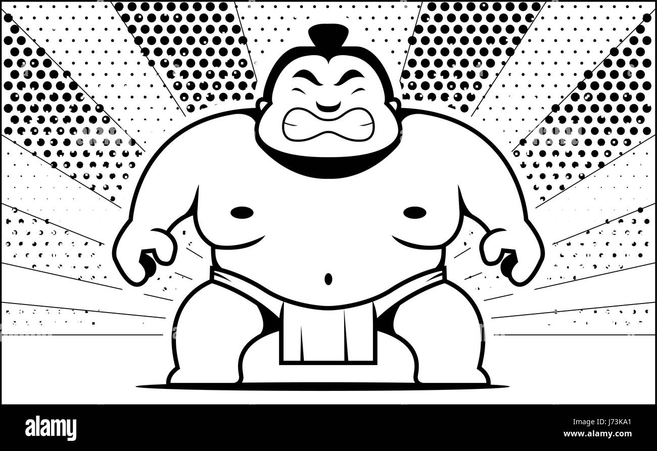 A cartoon sumo wrestler with an angry expression. Stock Vector