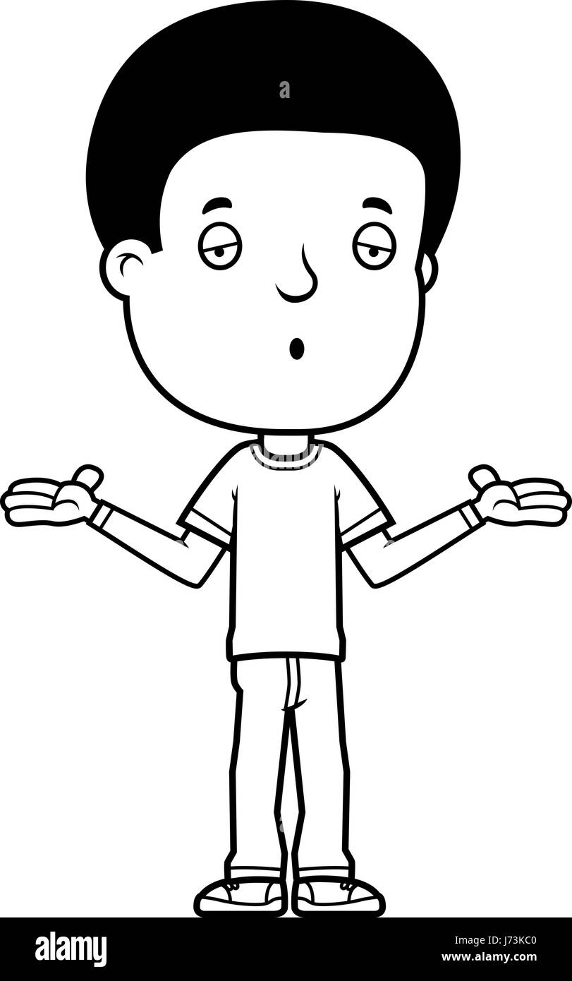 A cartoon illustration of a teenage boy shrugging. Stock Vector